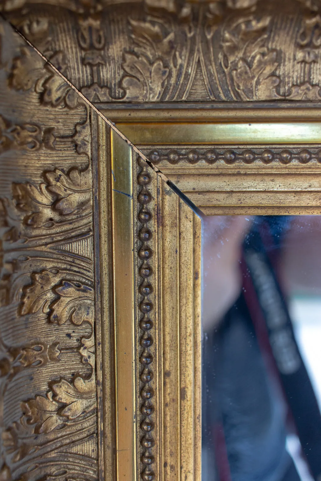 Antique French Gilt Mirror with Leaf Carvings