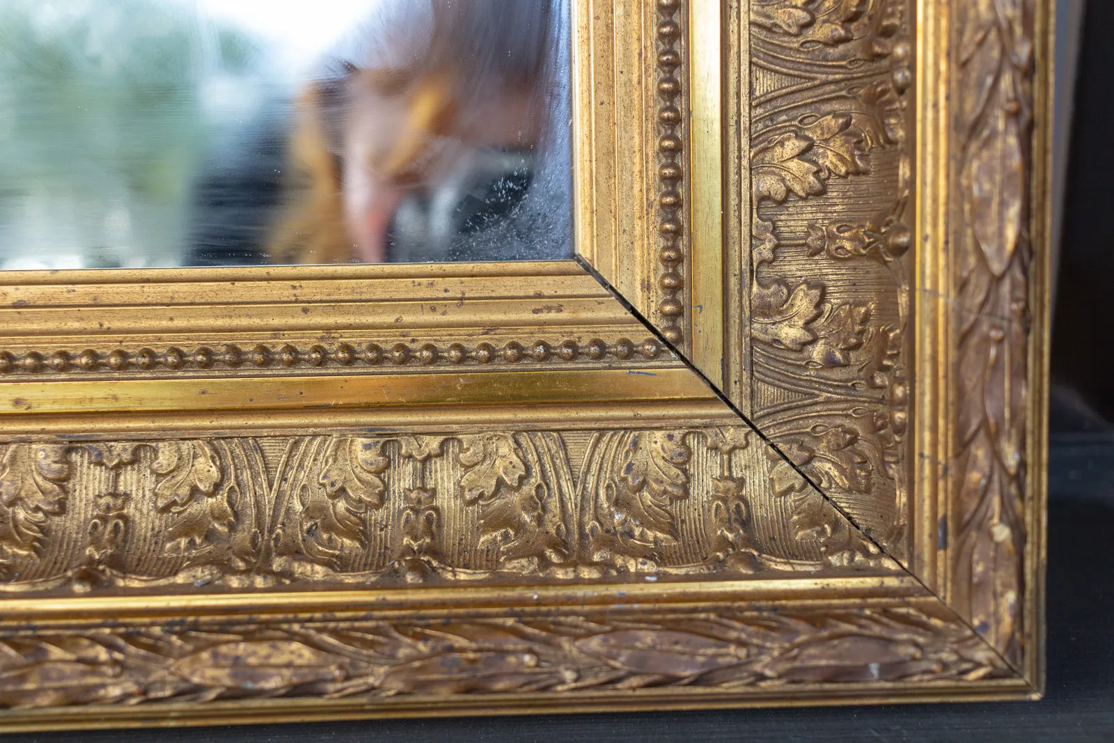 Antique French Gilt Mirror with Leaf Carvings