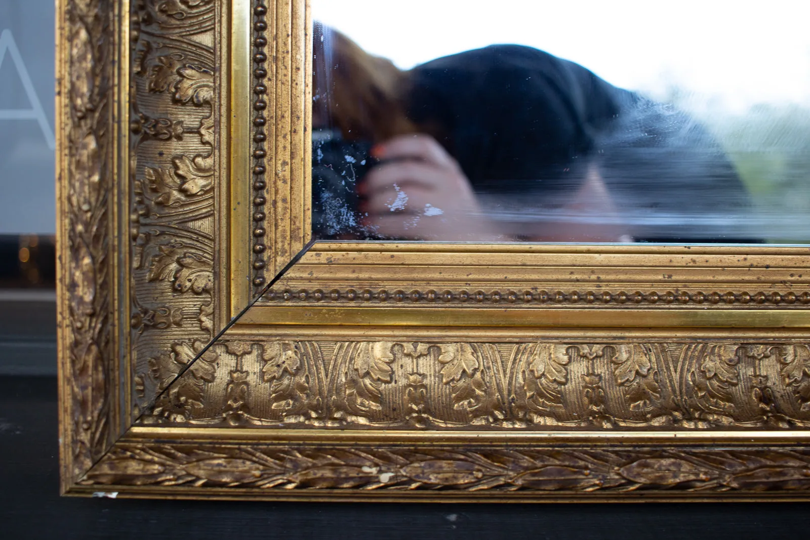 Antique French Gilt Mirror with Leaf Carvings