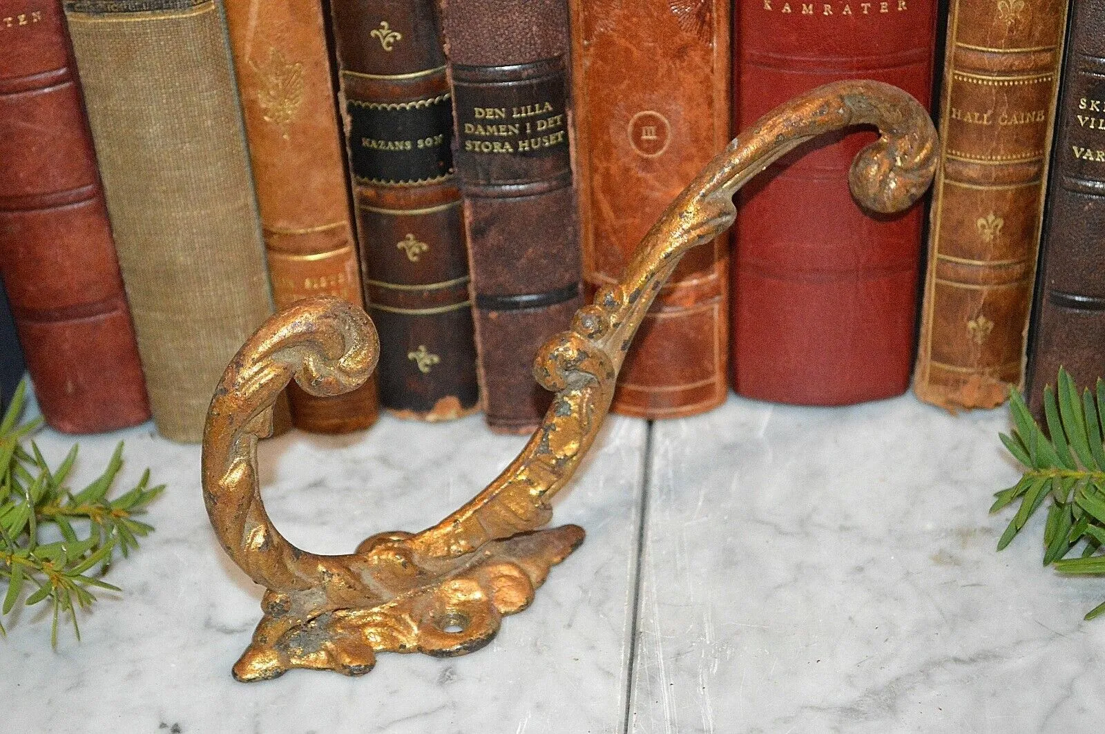 Antique French Hook Large Gilded Iron Ornate Acanthus Scrolls Coat Hat Hook