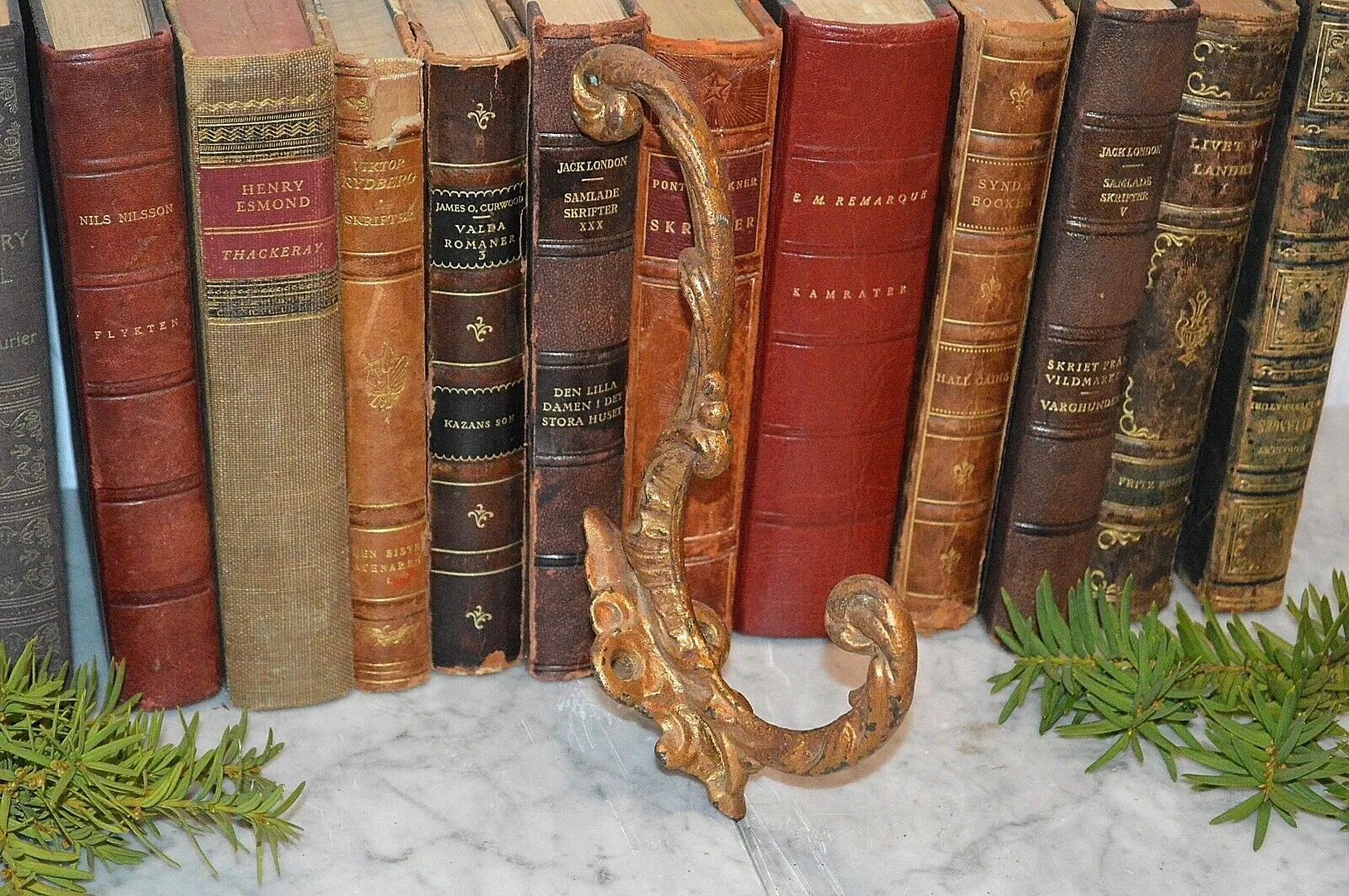 Antique French Hook Large Gilded Iron Ornate Acanthus Scrolls Coat Hat Hook