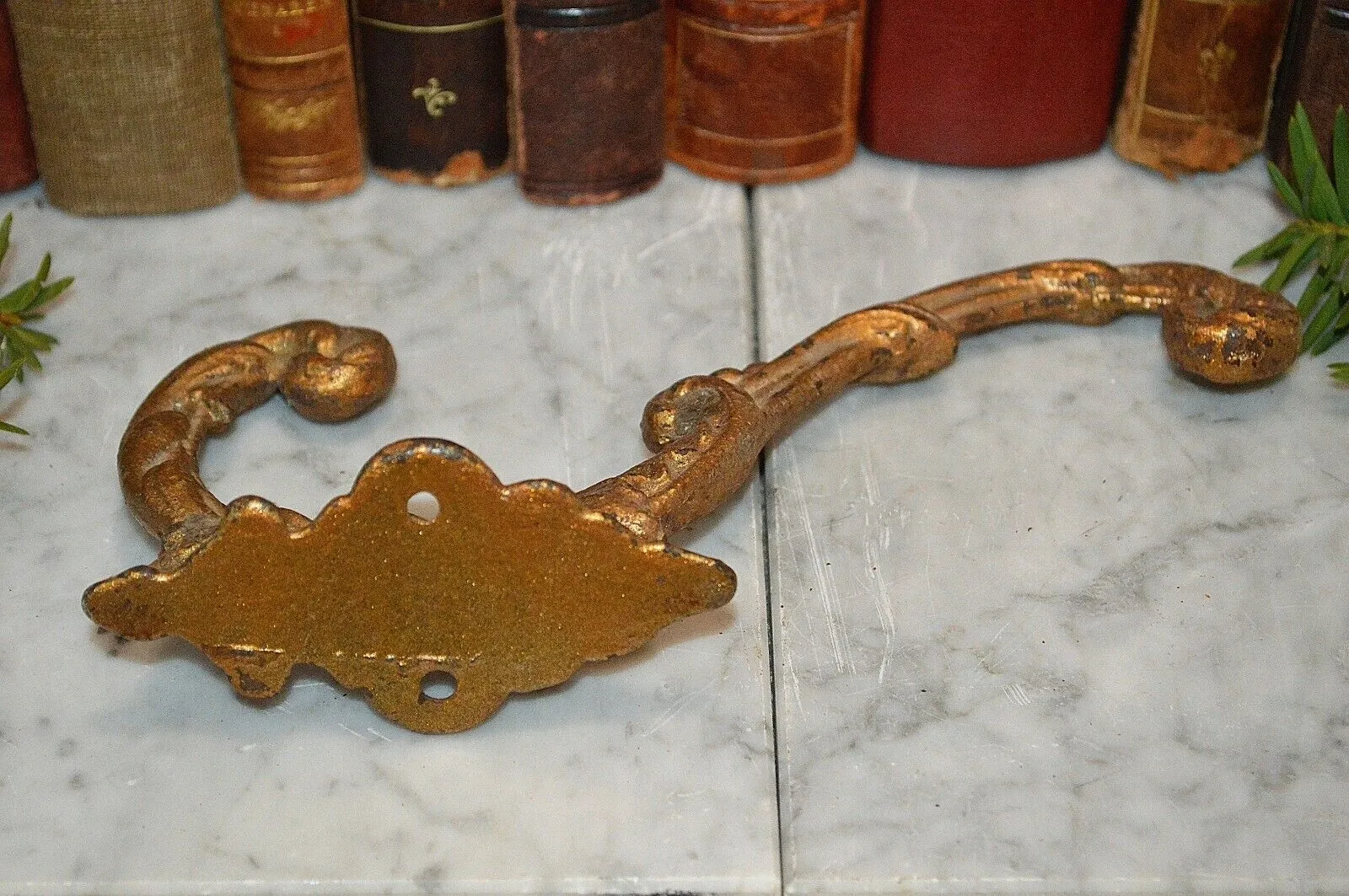 Antique French Hook Large Gilded Iron Ornate Acanthus Scrolls Coat Hat Hook