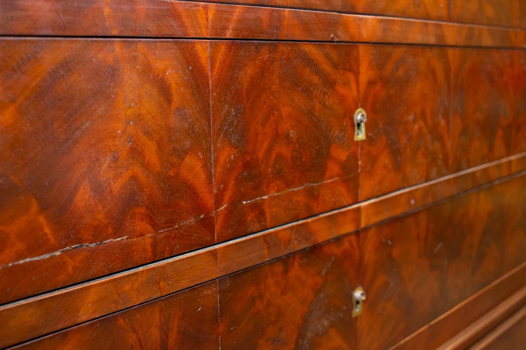 Antique French Louis Philippe Mahogany Veneer Commode with Marble Top