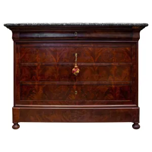 Antique French Louis Philippe Mahogany Veneer Commode with Marble Top