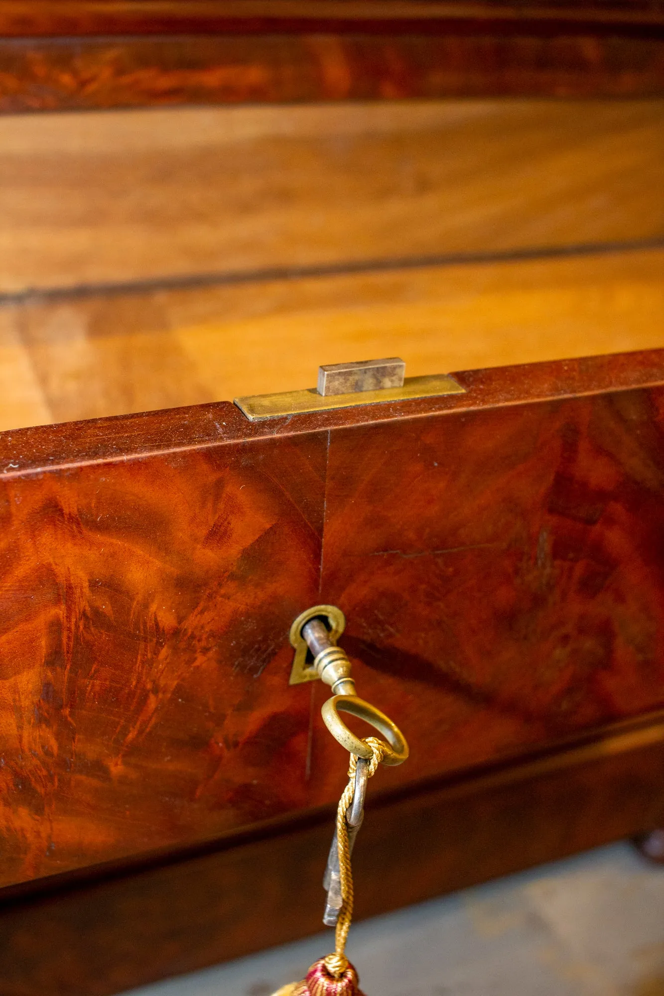 Antique French Louis Philippe Mahogany Veneer Commode with Marble Top