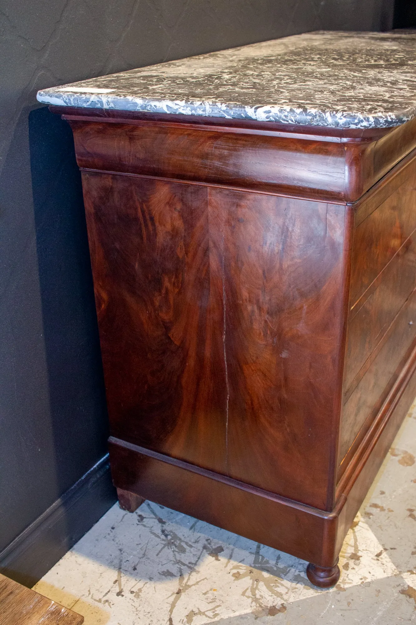 Antique French Louis Philippe Mahogany Veneer Commode with Marble Top