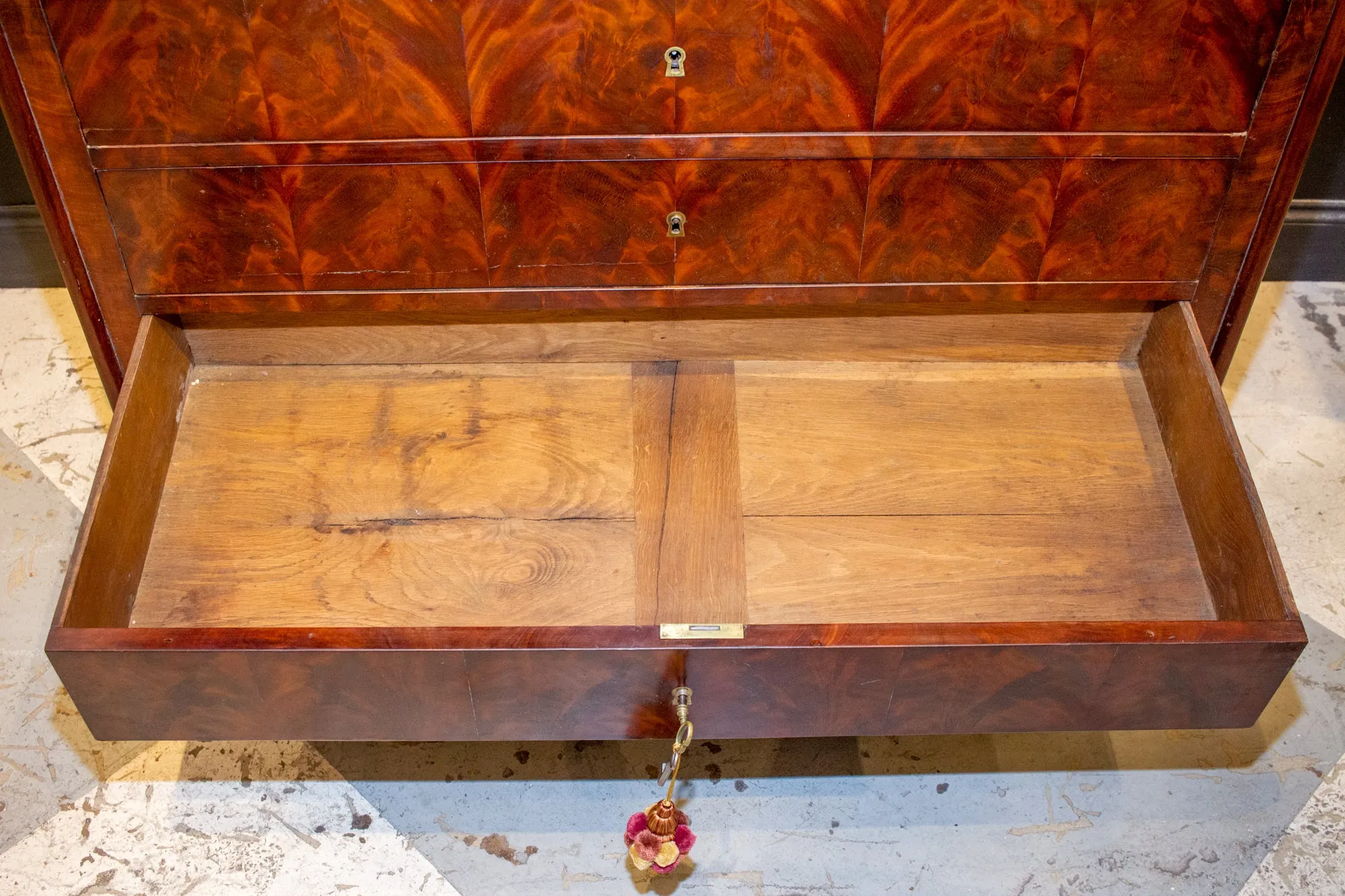 Antique French Louis Philippe Mahogany Veneer Commode with Marble Top
