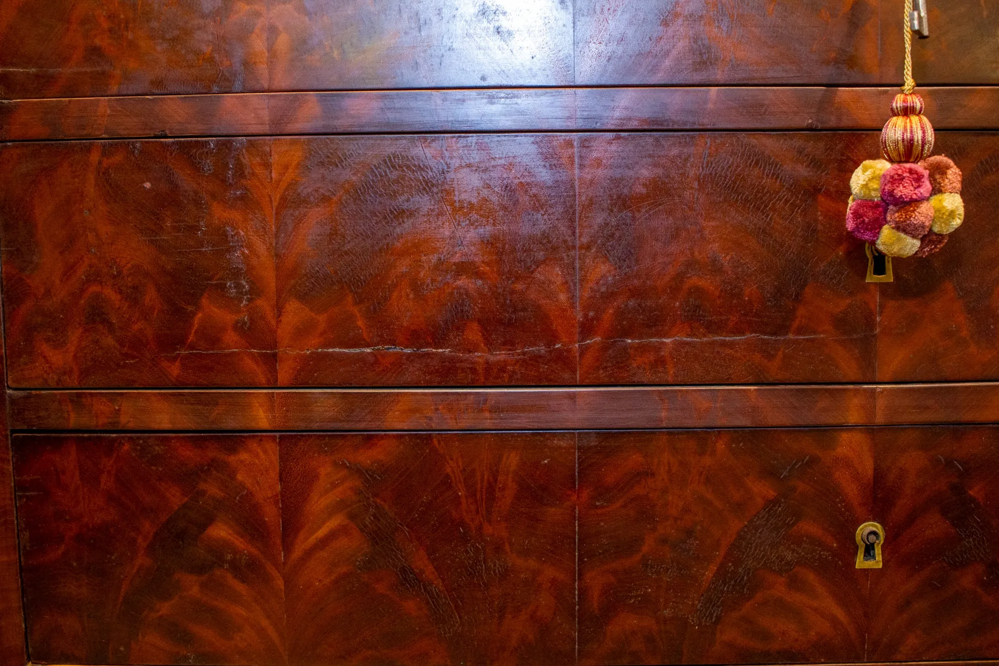 Antique French Louis Philippe Mahogany Veneer Commode with Marble Top