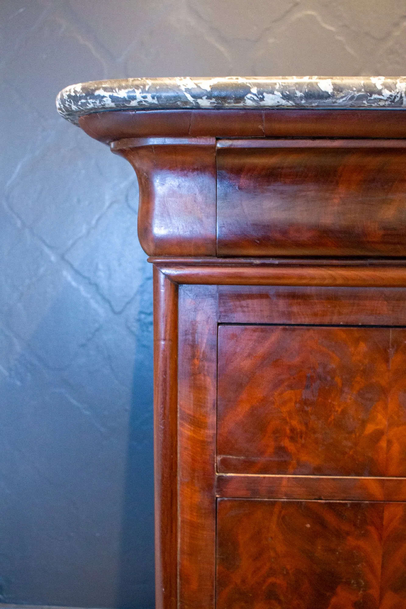 Antique French Louis Philippe Mahogany Veneer Commode with Marble Top