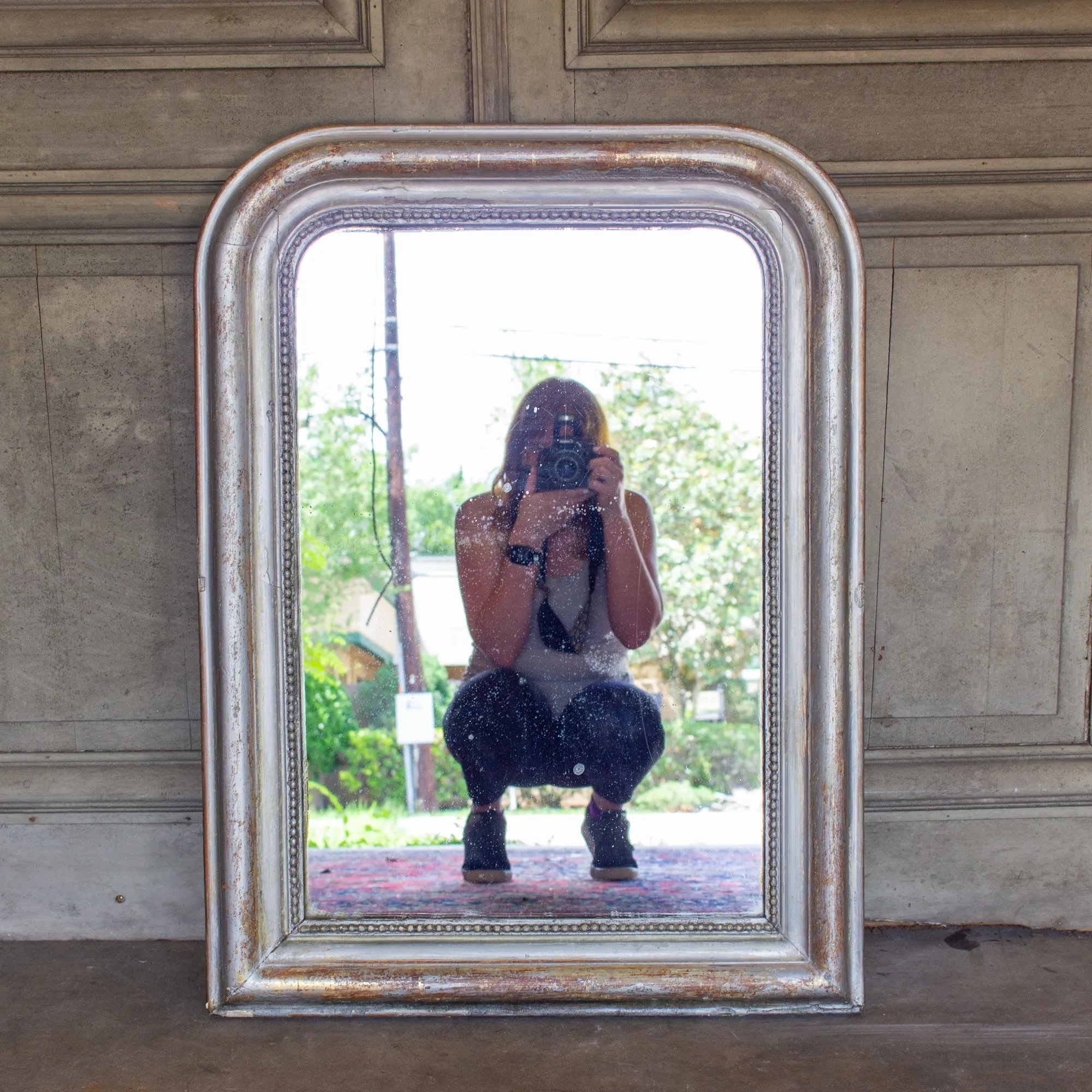 Antique French Louis Philippe Mirror with Distressed Gilt Frame & Original Glass