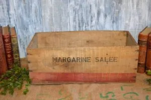Antique French Margarine Butter Box Wood Crate Advertising Kitchen Display
