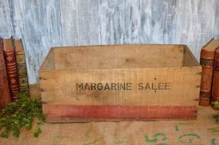 Antique French Margarine Butter Box Wood Crate Advertising Kitchen Display