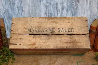 Antique French Margarine Butter Box Wood Crate Advertising Kitchen Display