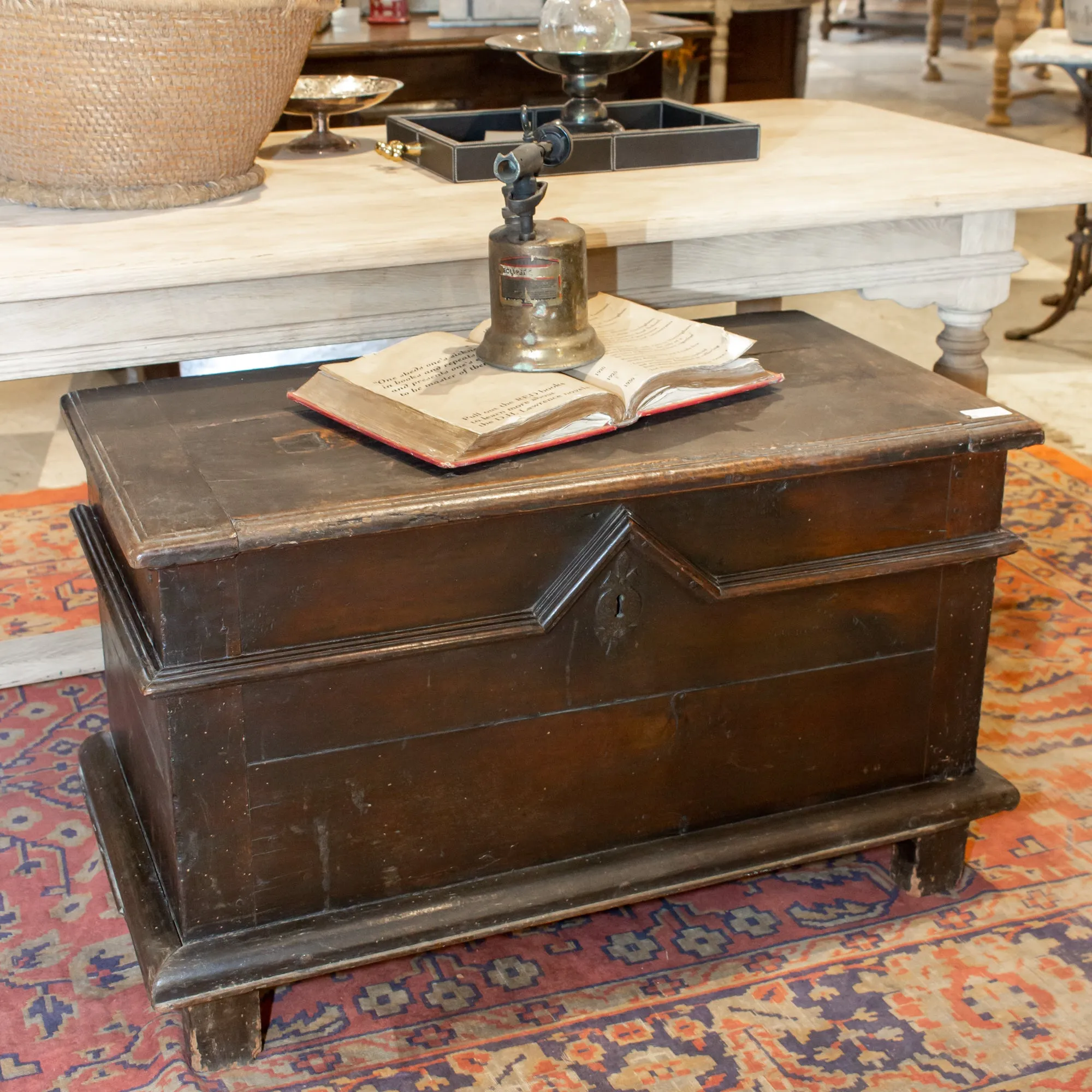 Antique French Oak Trunk with Iron Hardware