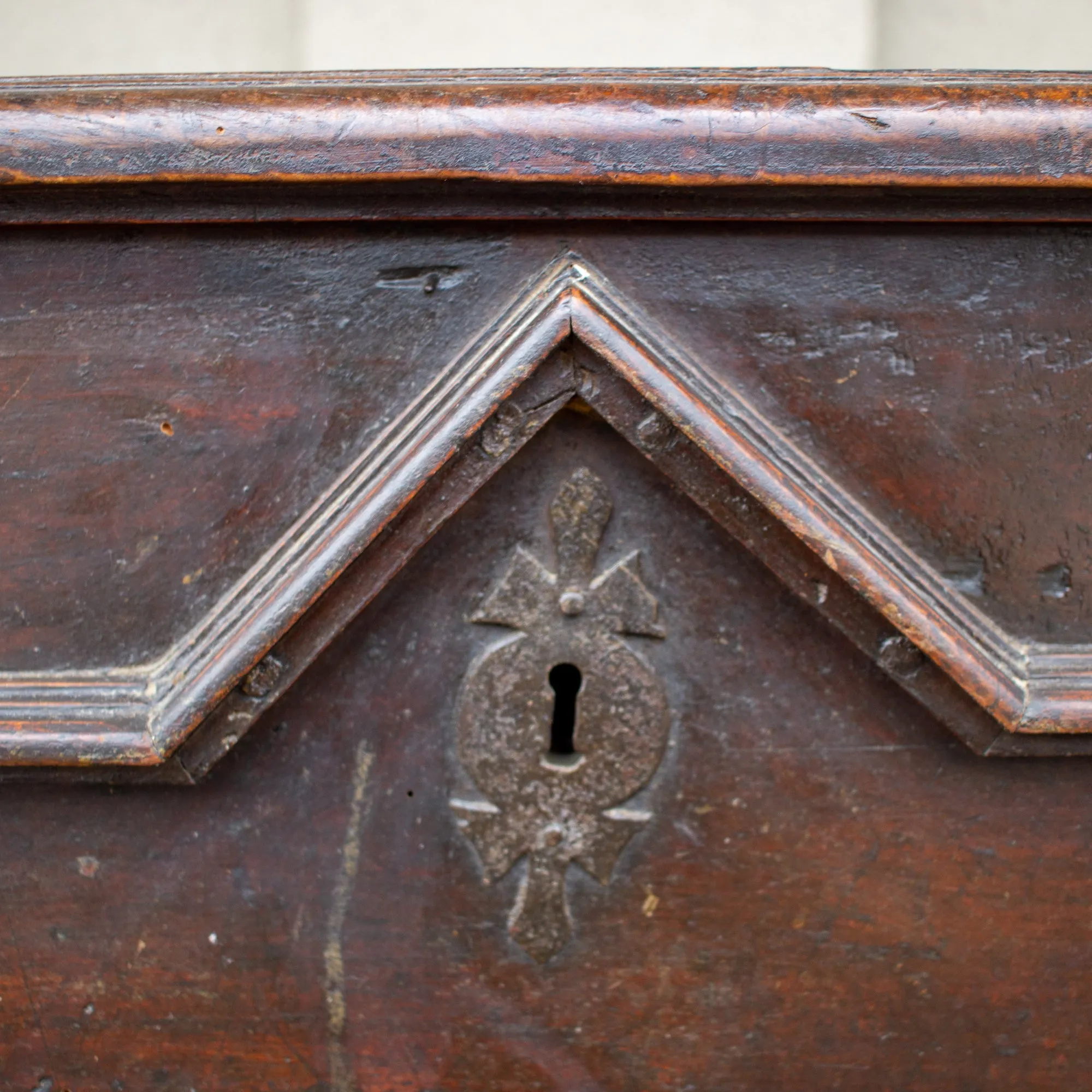 Antique French Oak Trunk with Iron Hardware