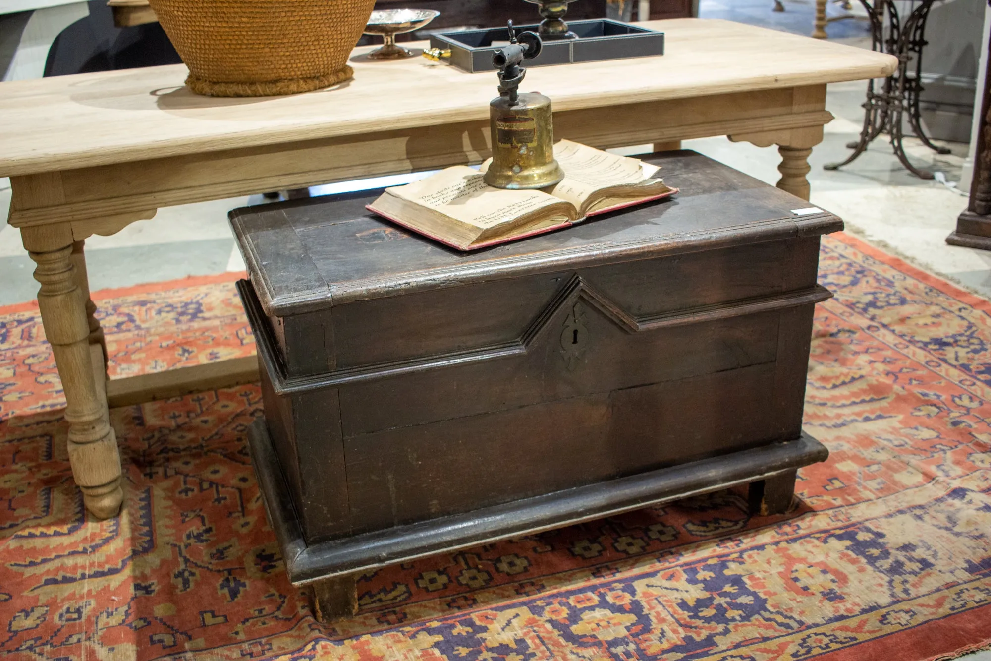 Antique French Oak Trunk with Iron Hardware