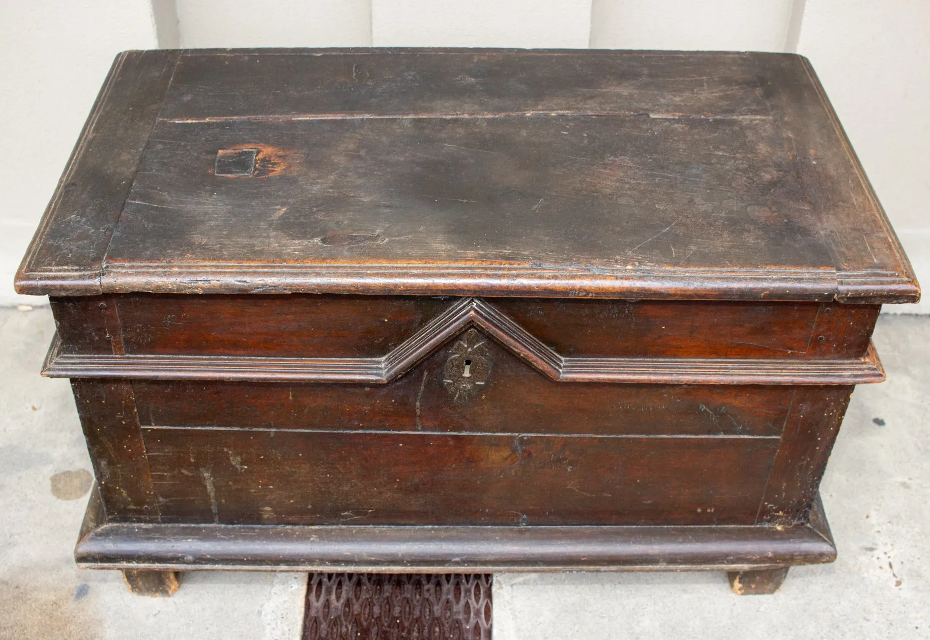 Antique French Oak Trunk with Iron Hardware