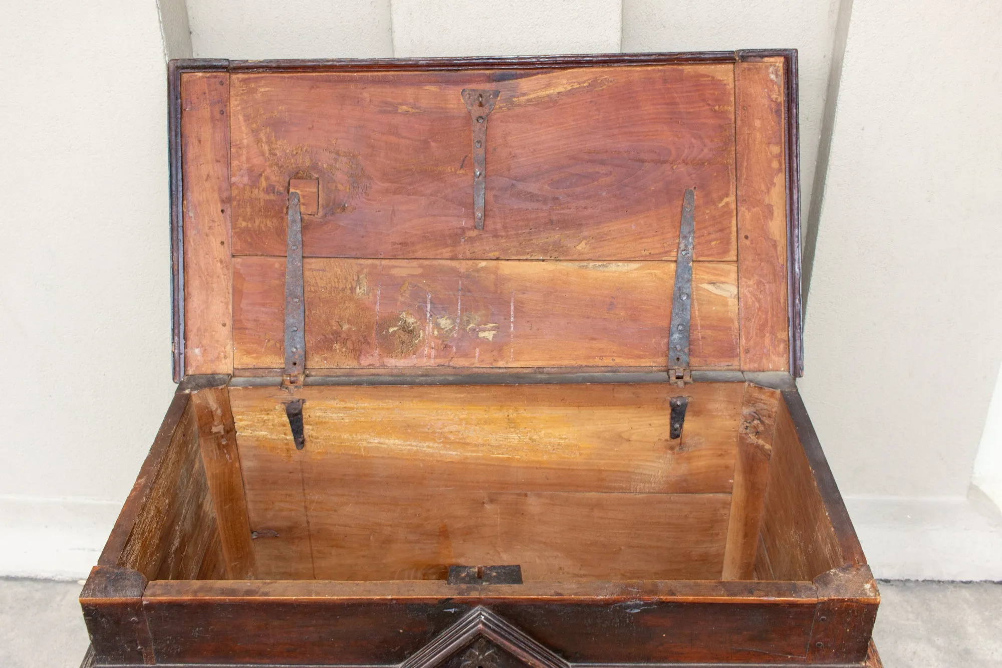 Antique French Oak Trunk with Iron Hardware