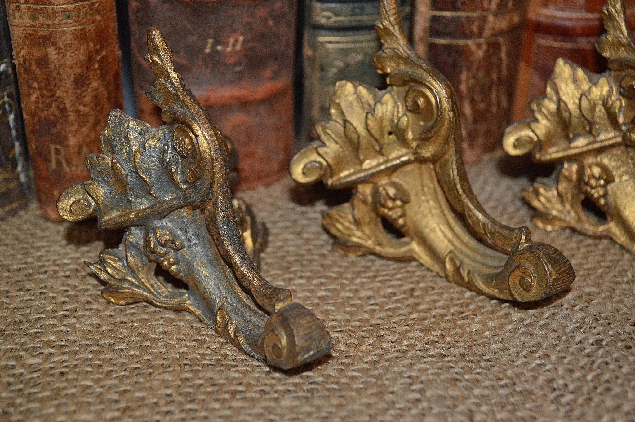 Antique French Pediment Feet Set of 4 Corner Mounts for Clock or Trunk