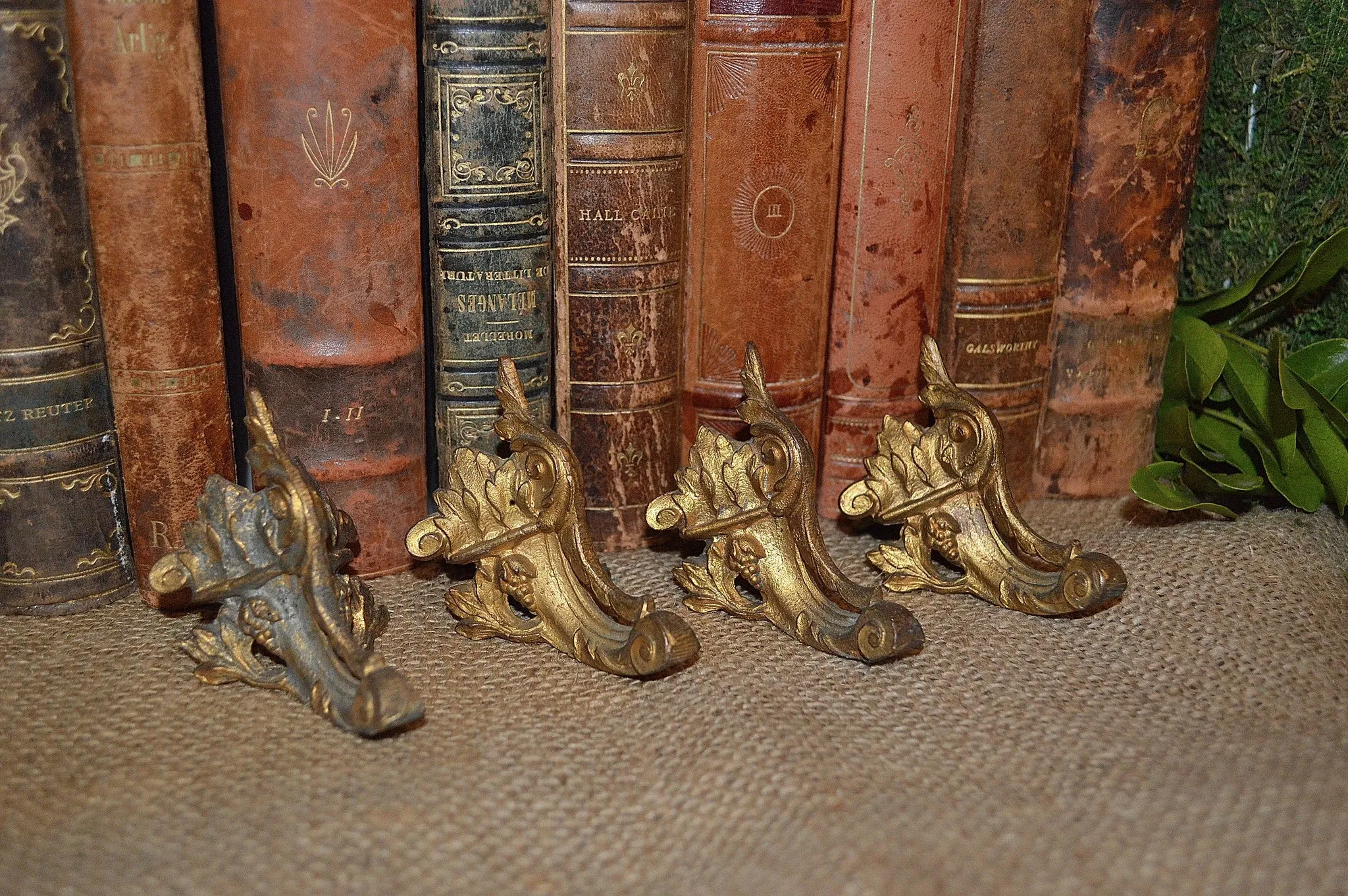 Antique French Pediment Feet Set of 4 Corner Mounts for Clock or Trunk