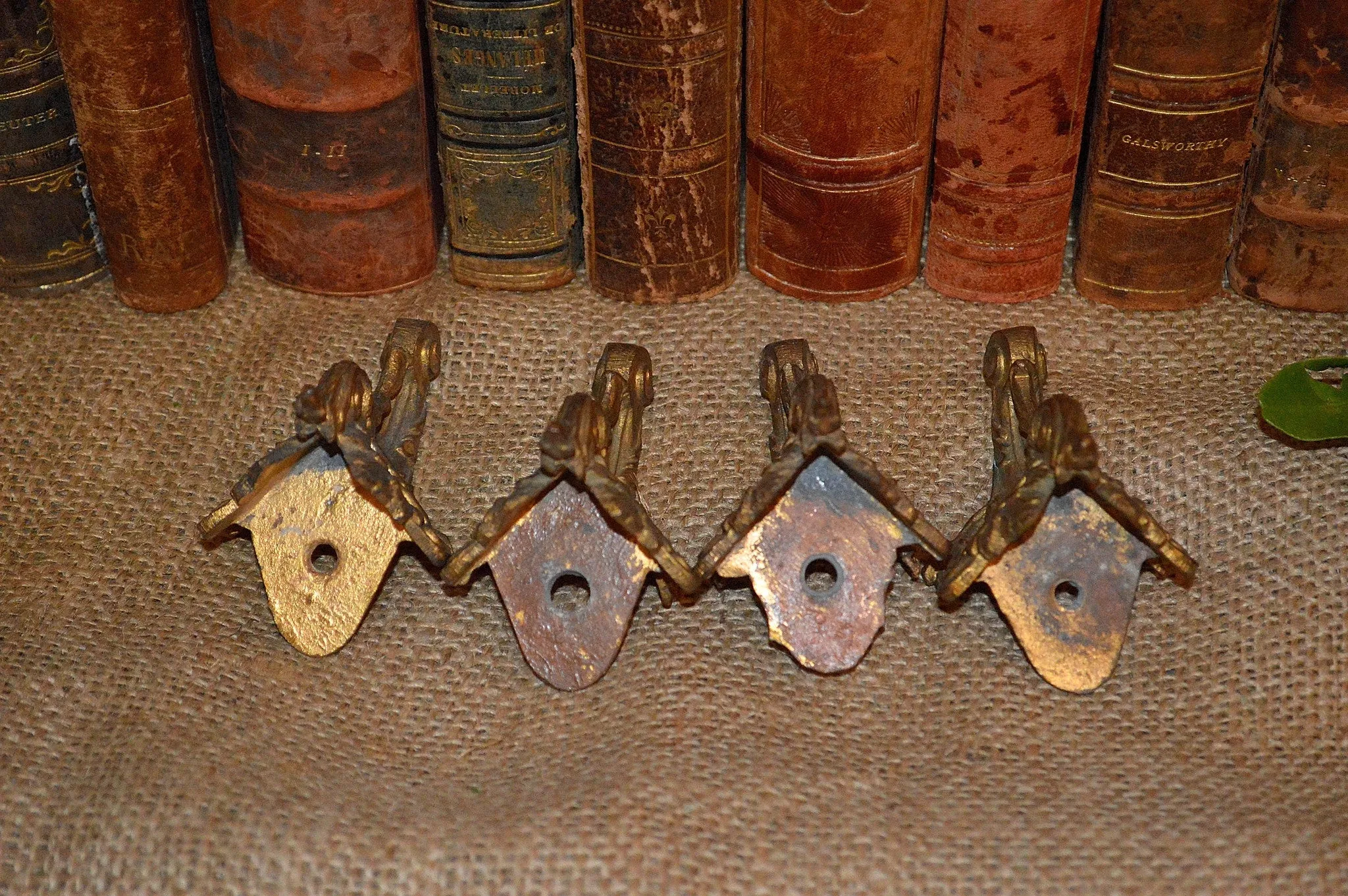 Antique French Pediment Feet Set of 4 Corner Mounts for Clock or Trunk