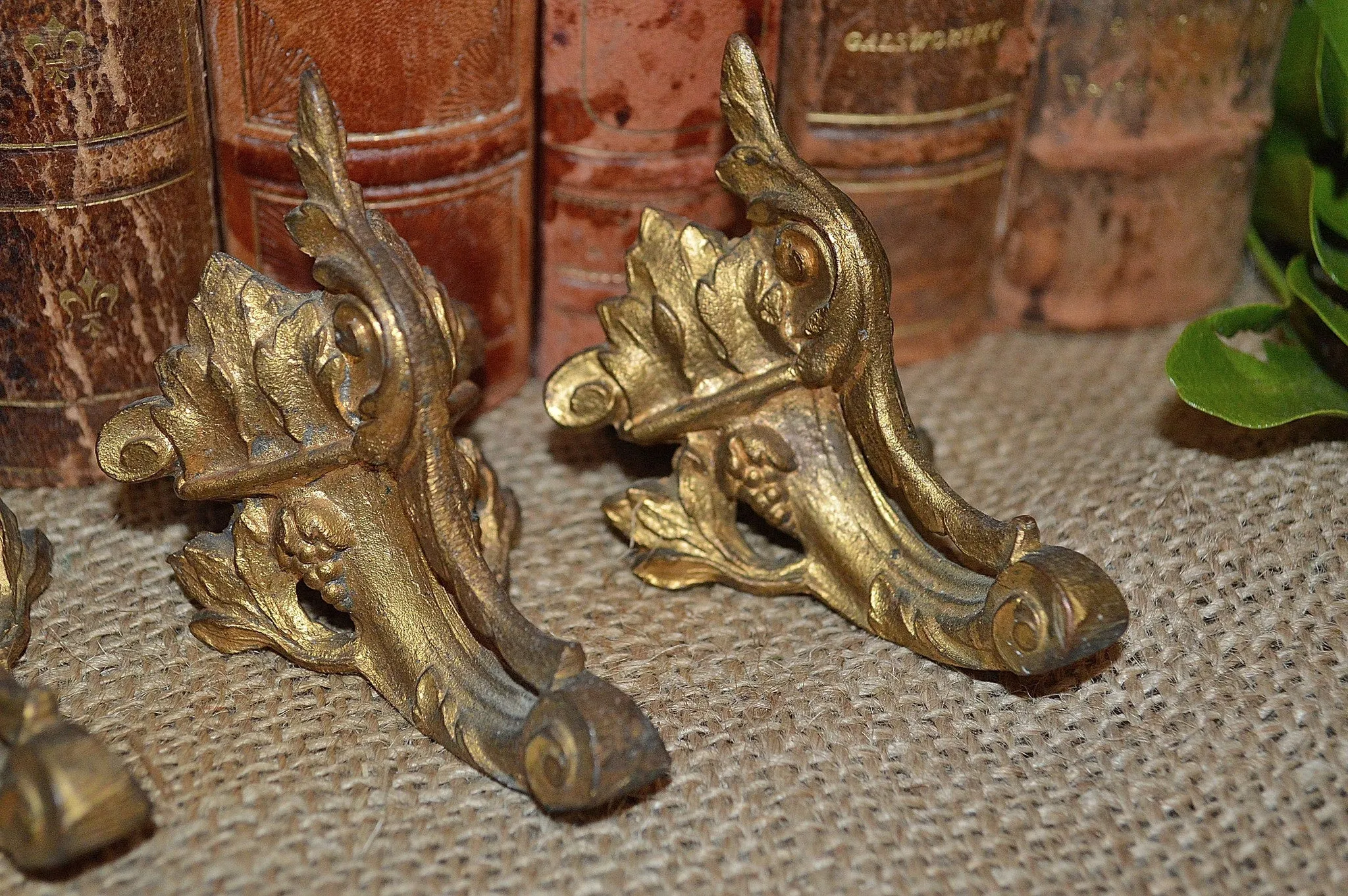 Antique French Pediment Feet Set of 4 Corner Mounts for Clock or Trunk