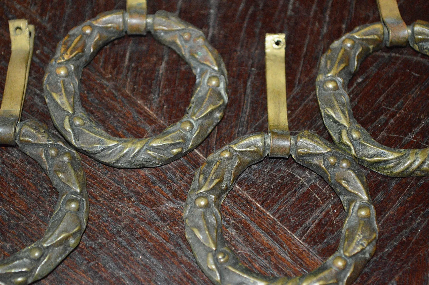 Antique French Pulls Set of 4 Bronze Wreath Hardware