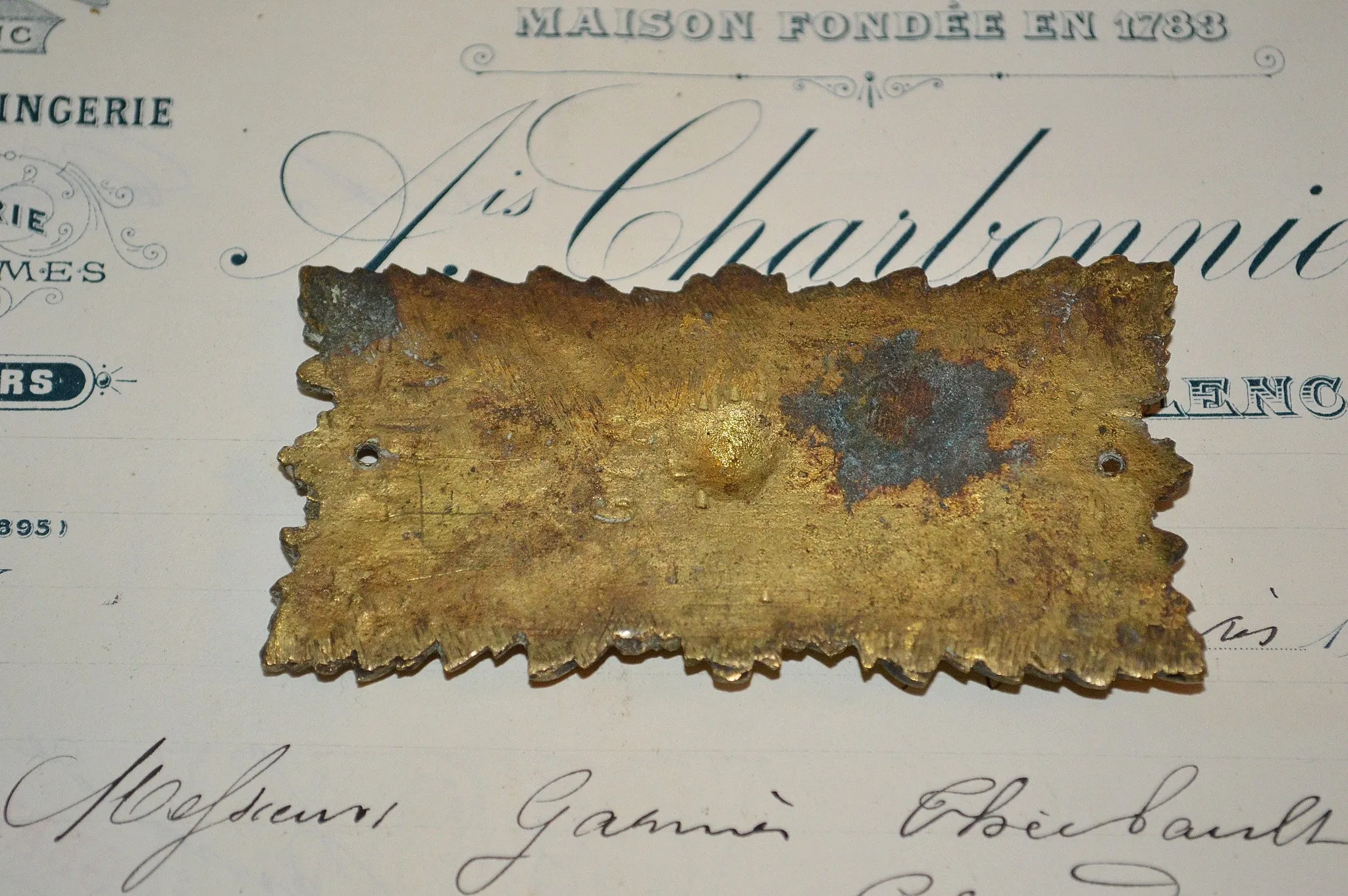 Antique French Rosette Bronze Rectangular Ormolu Hardware
