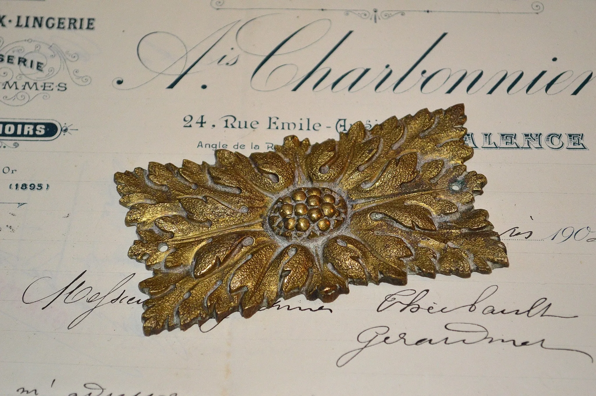 Antique French Rosette Bronze Rectangular Ormolu Hardware