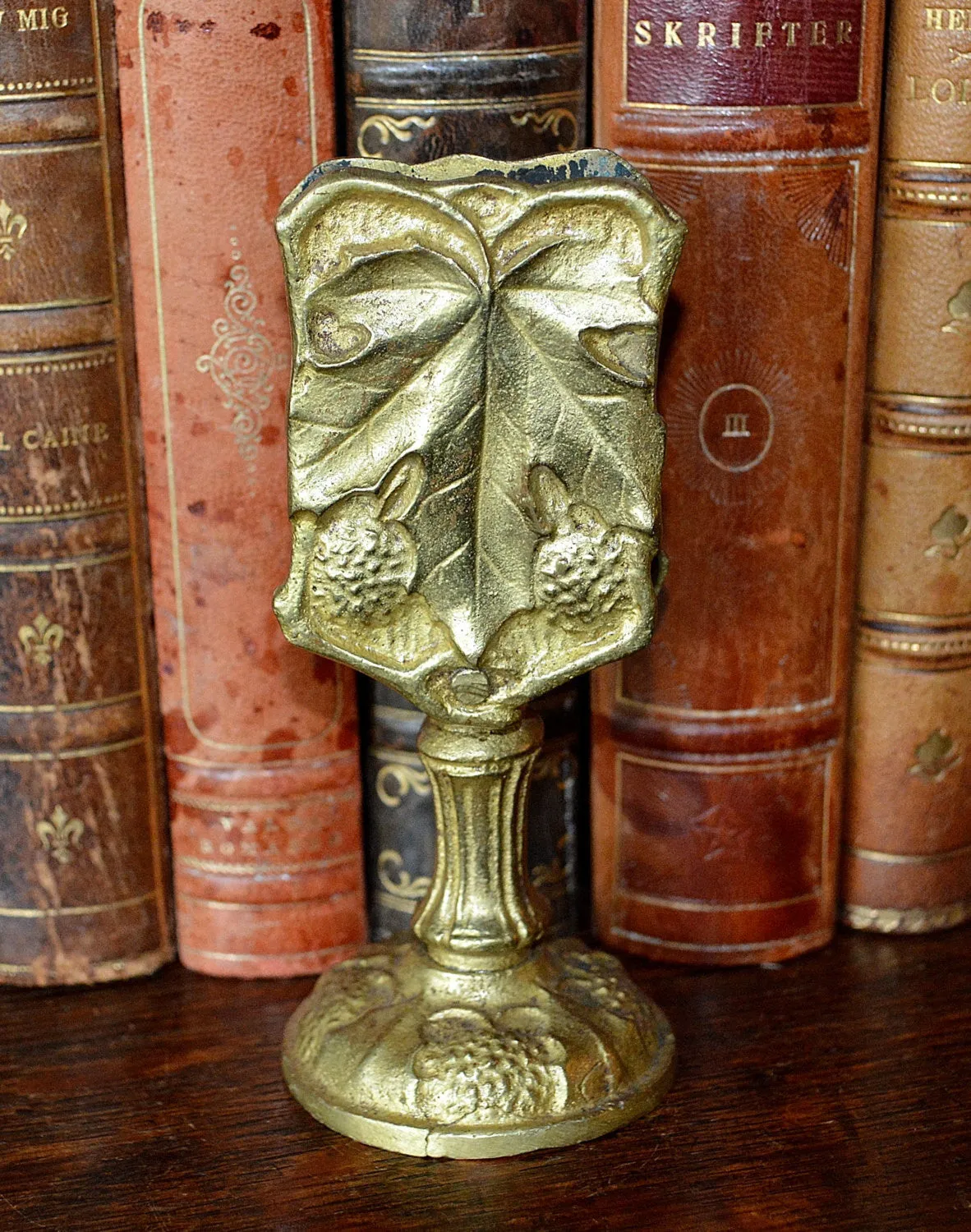 Antique French Tabletop Match Safe Ormolu Gilt Bronze Berries Leaves