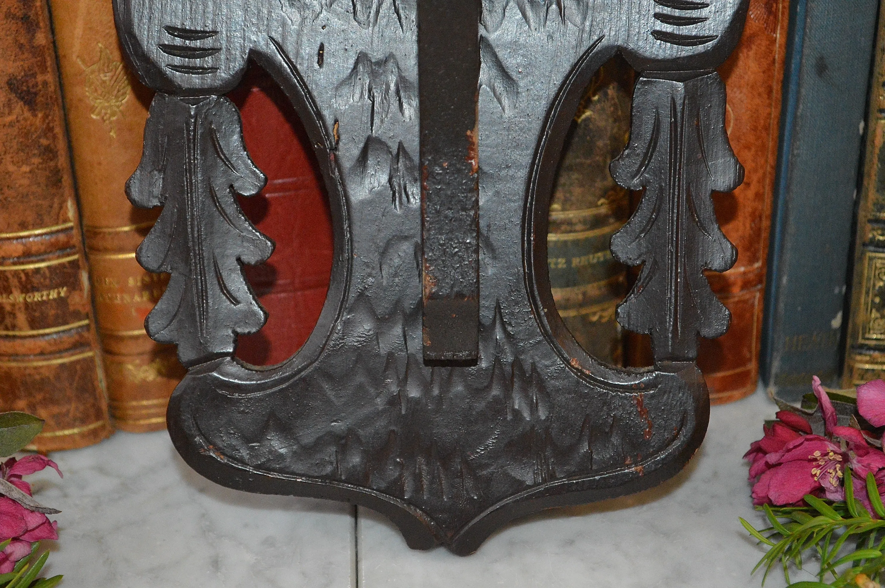 Antique German Display Shelf Black Forest Carved Wood Wall Bracket