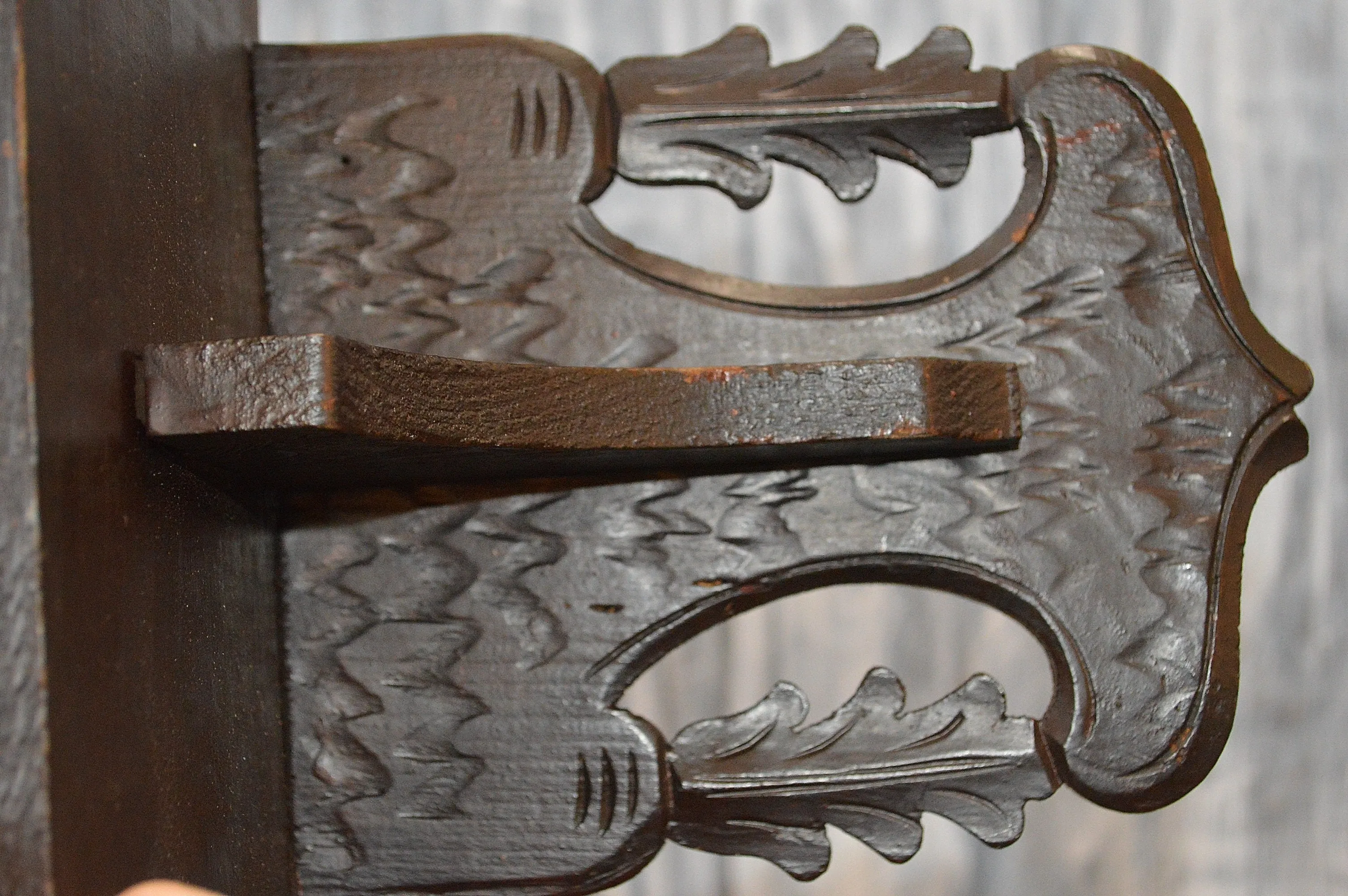 Antique German Display Shelf Black Forest Carved Wood Wall Bracket