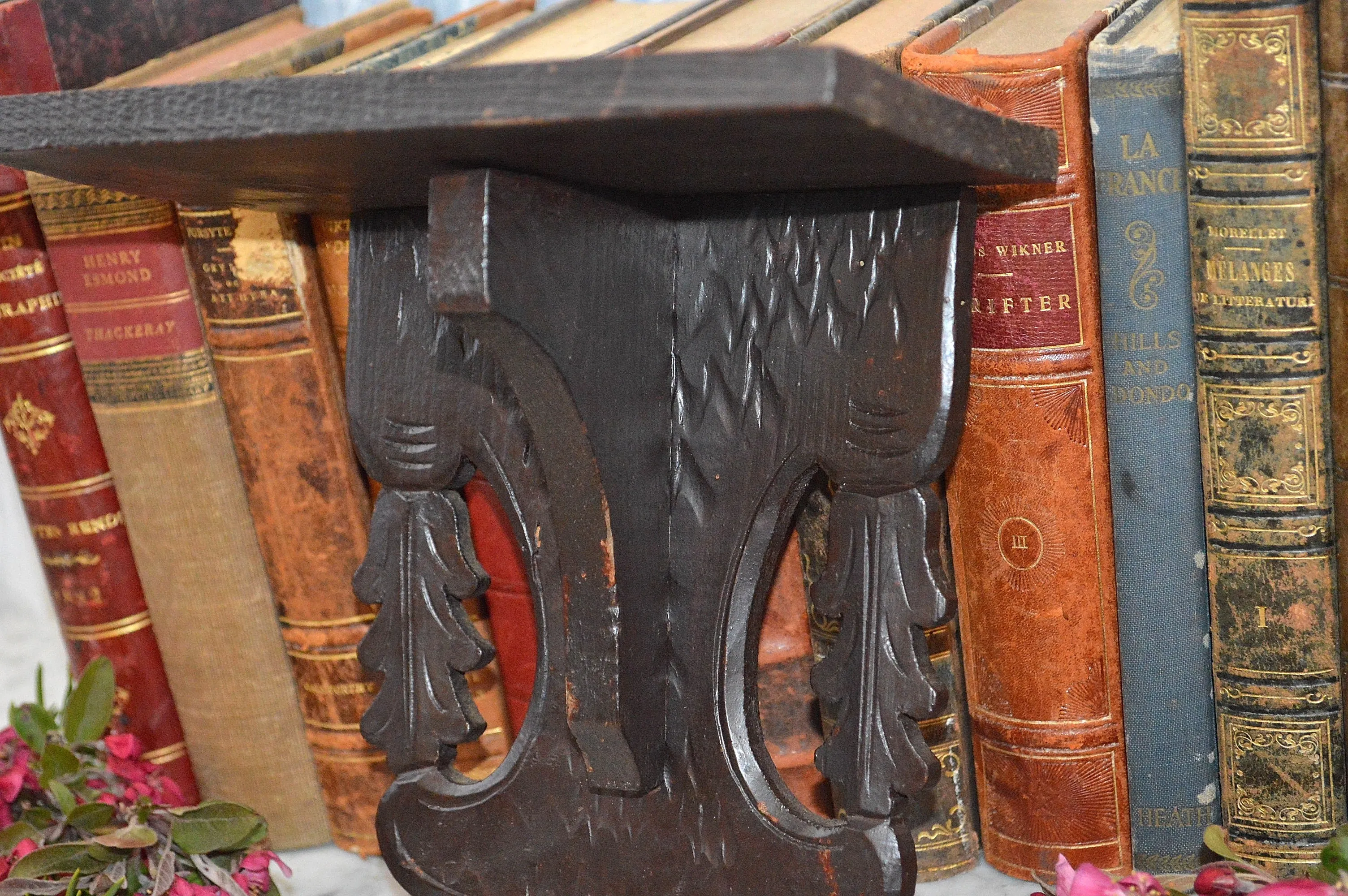 Antique German Display Shelf Black Forest Carved Wood Wall Bracket