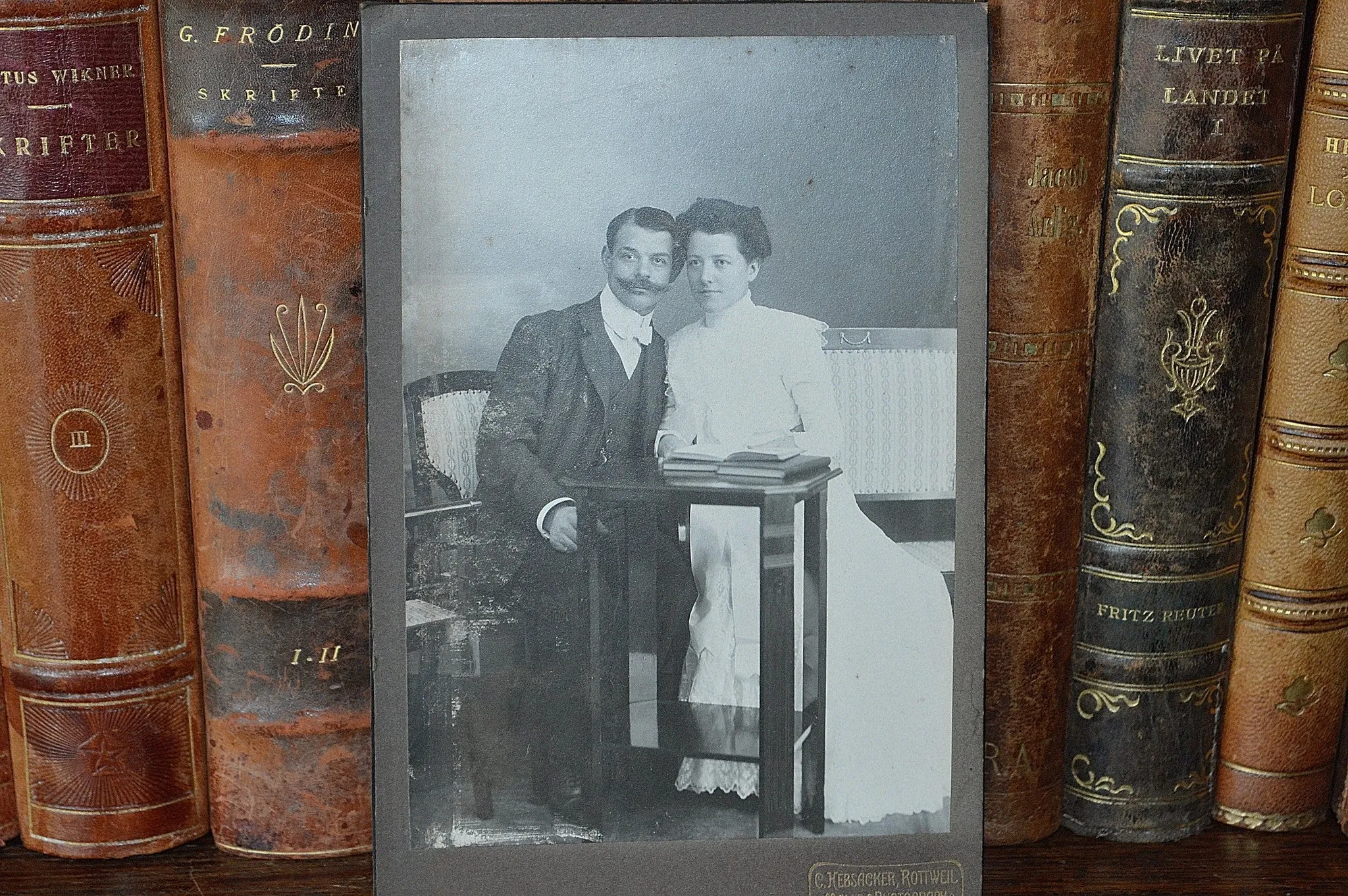 Antique German Photograph Cabinet Card Wedding Photo Hebsacker Atelier 1875