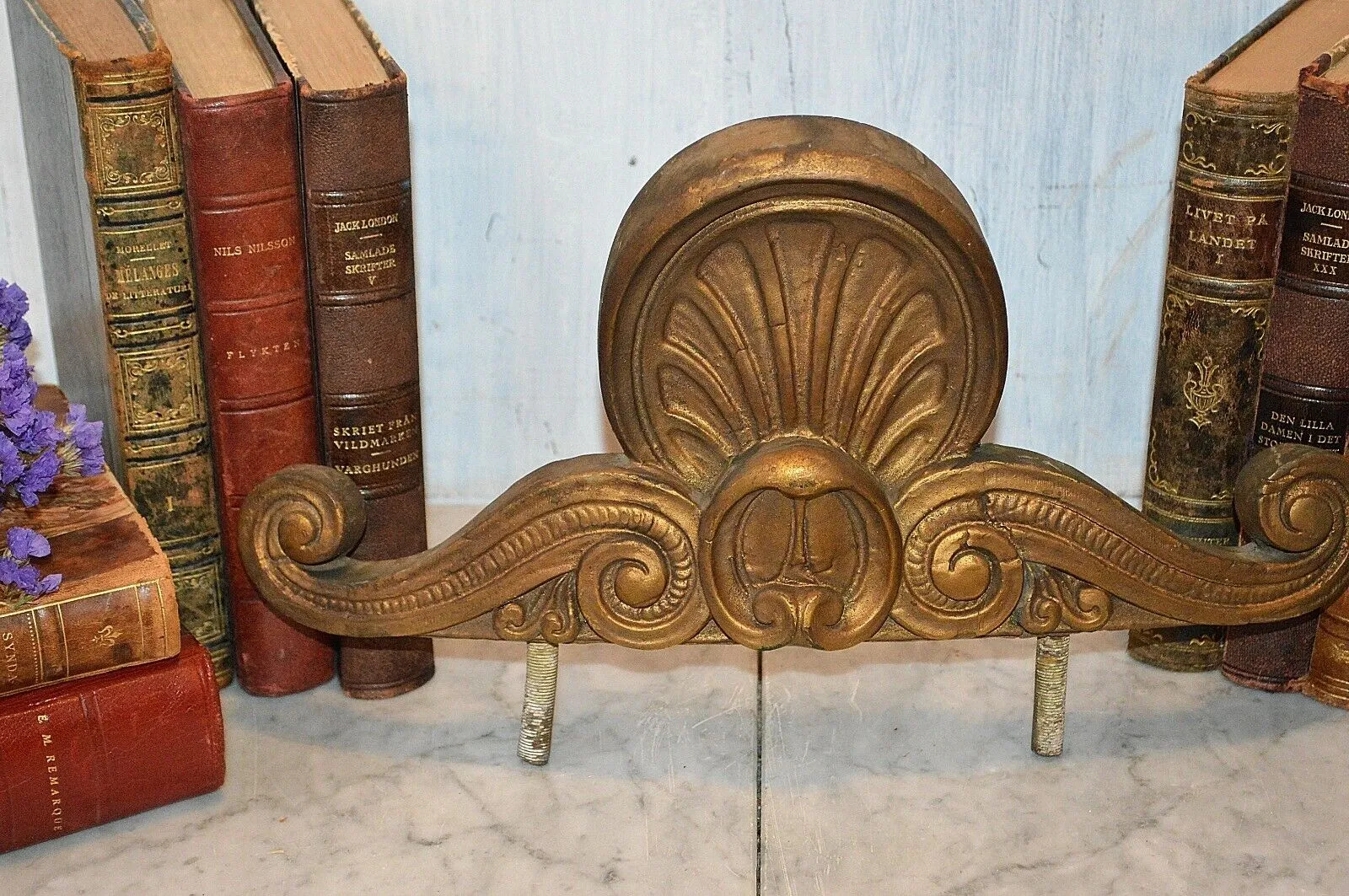 Antique Gilded Plaster Large Pediment Shell Acanthus Scrolls Mirror Furniture