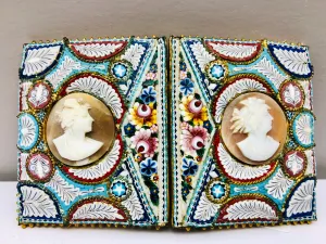 Antique Italian Shell Cameo Micro Mosaic Victorian Belt Buckle
