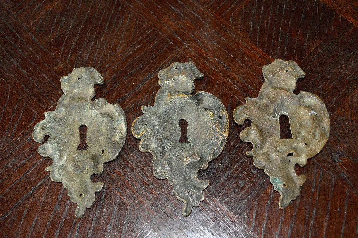 Antique Large French Keyhole Escutcheon Bronze Hardware 2 Available