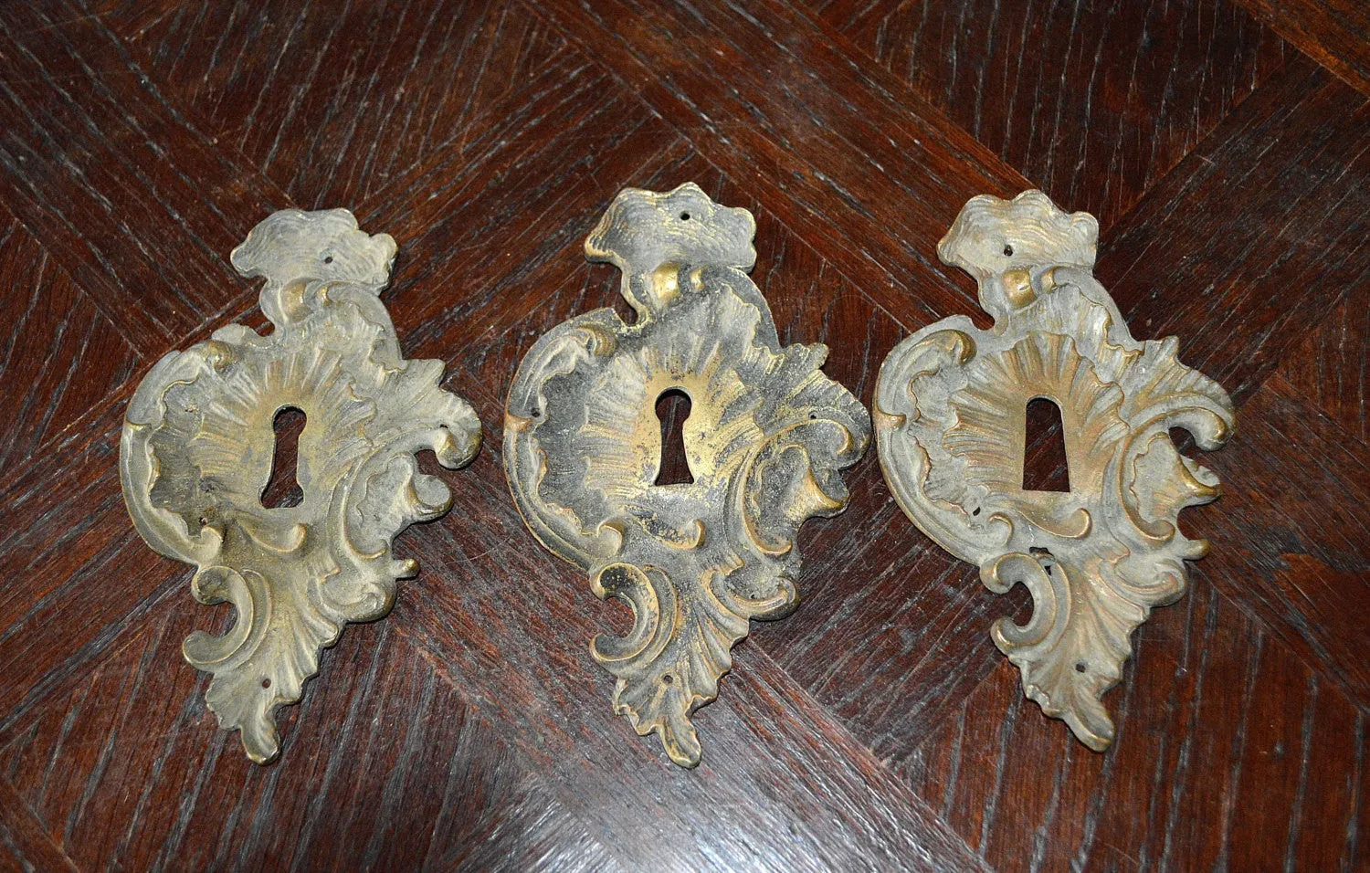 Antique Large French Keyhole Escutcheon Bronze Hardware 2 Available