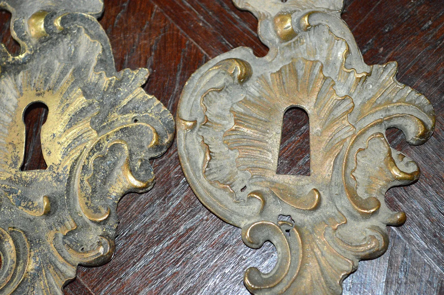 Antique Large French Keyhole Escutcheon Bronze Hardware 2 Available