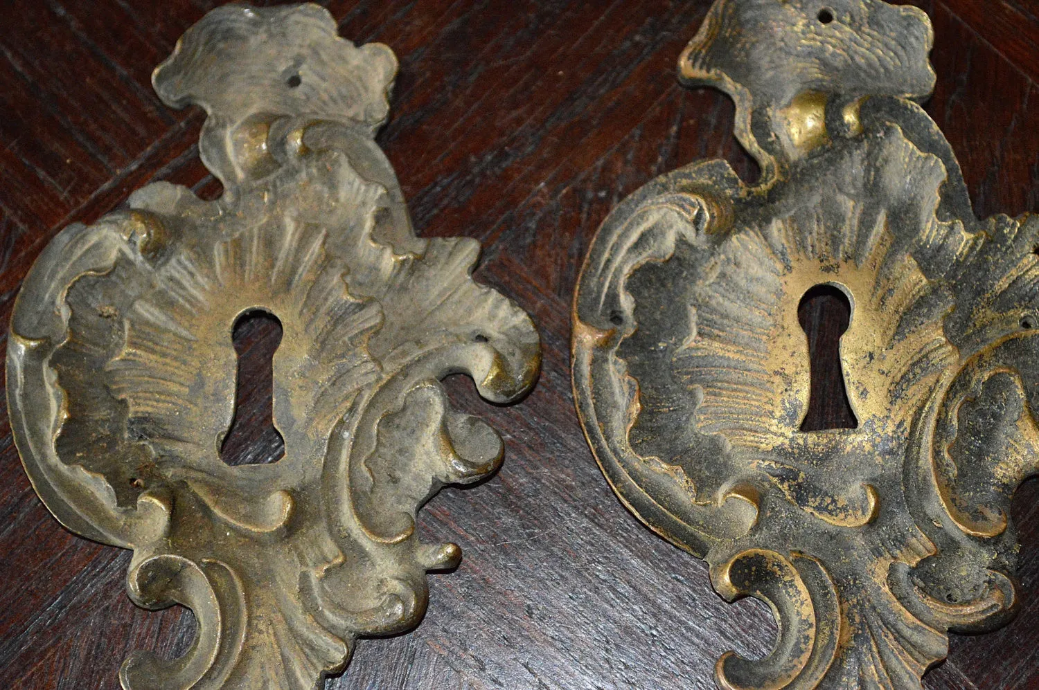 Antique Large French Keyhole Escutcheon Bronze Hardware 2 Available
