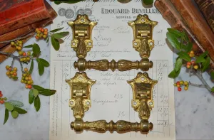 Antique Large Pair French Bronze Ormolu Drawer Pulls Furniture Handles