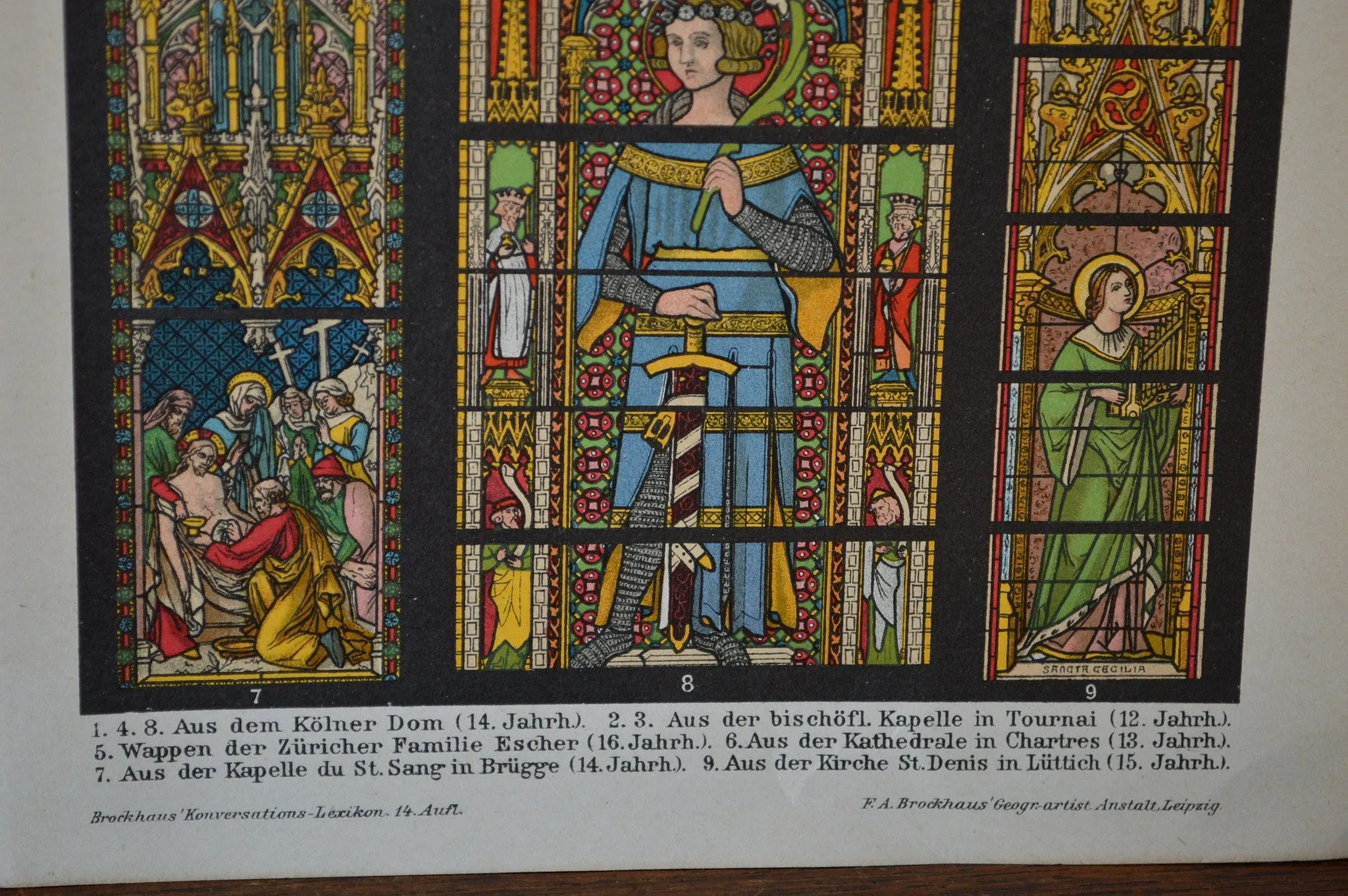 Antique Lithograph Print German Stained Glass Religious Scenes