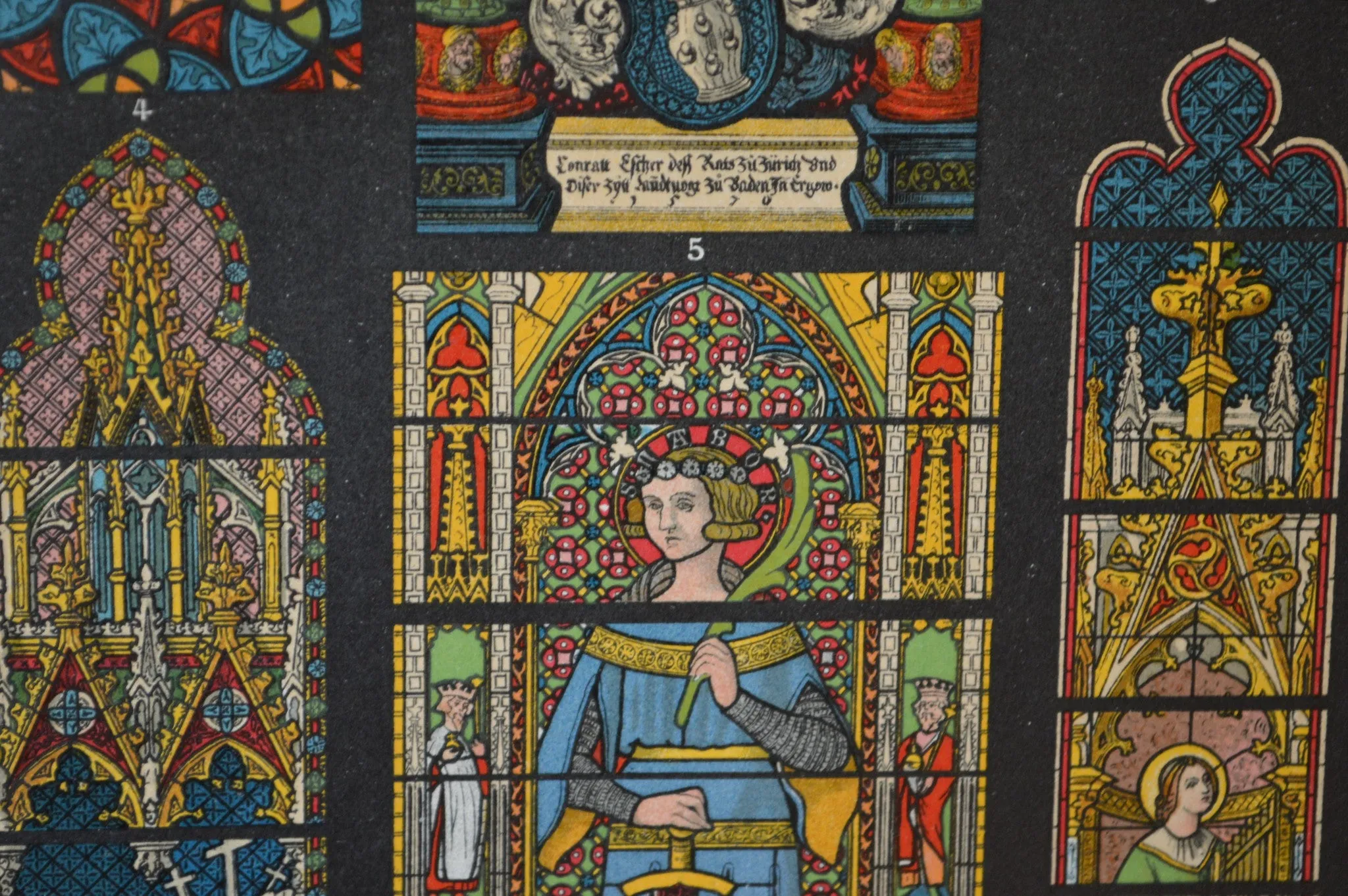 Antique Lithograph Print German Stained Glass Religious Scenes