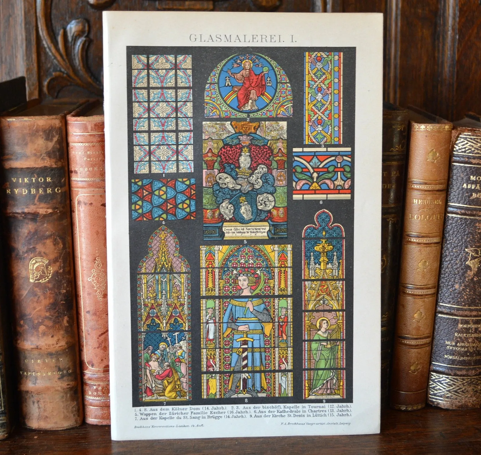 Antique Lithograph Print German Stained Glass Religious Scenes