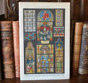 Antique Lithograph Print German Stained Glass Religious Scenes