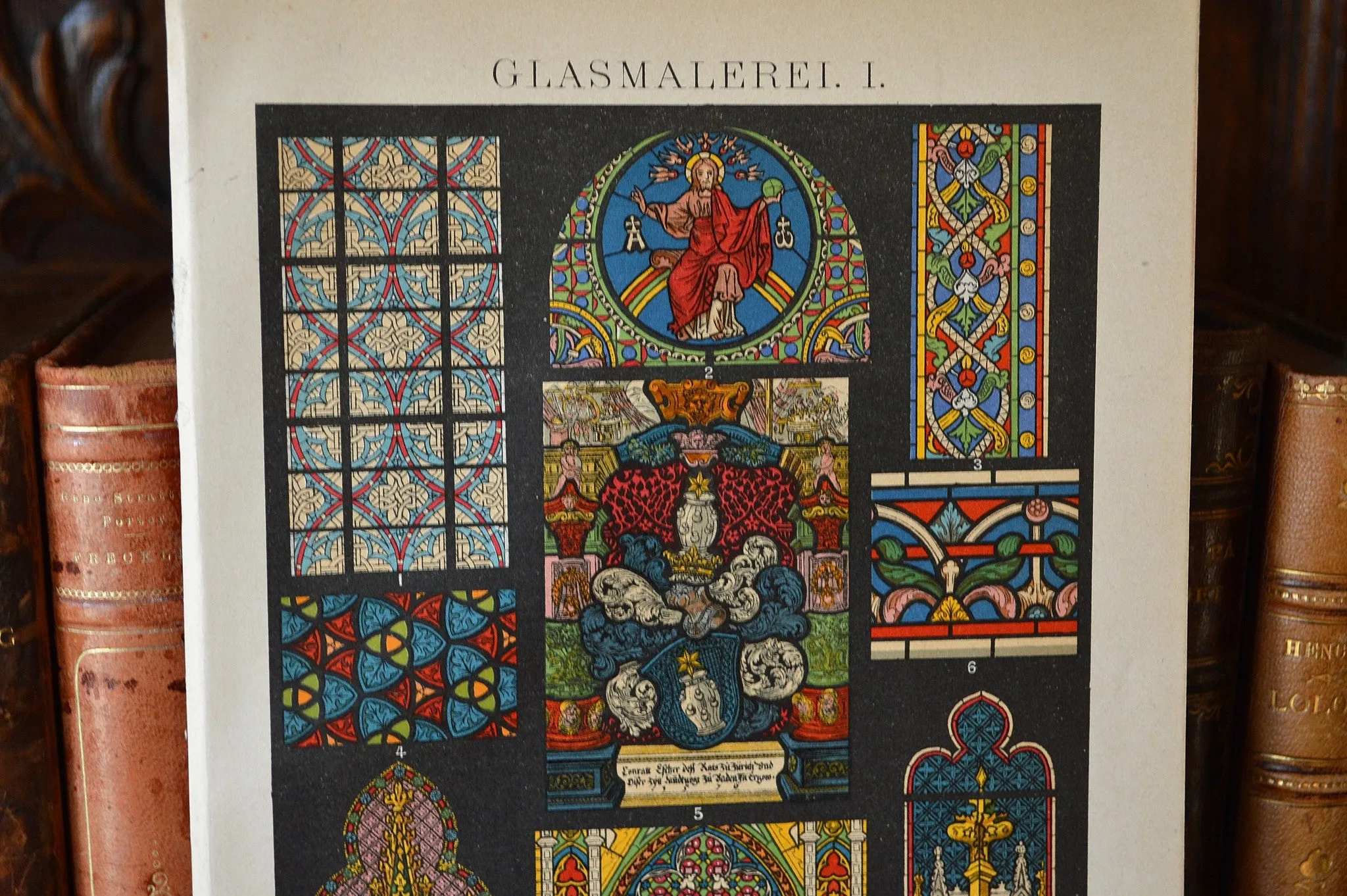 Antique Lithograph Print German Stained Glass Religious Scenes