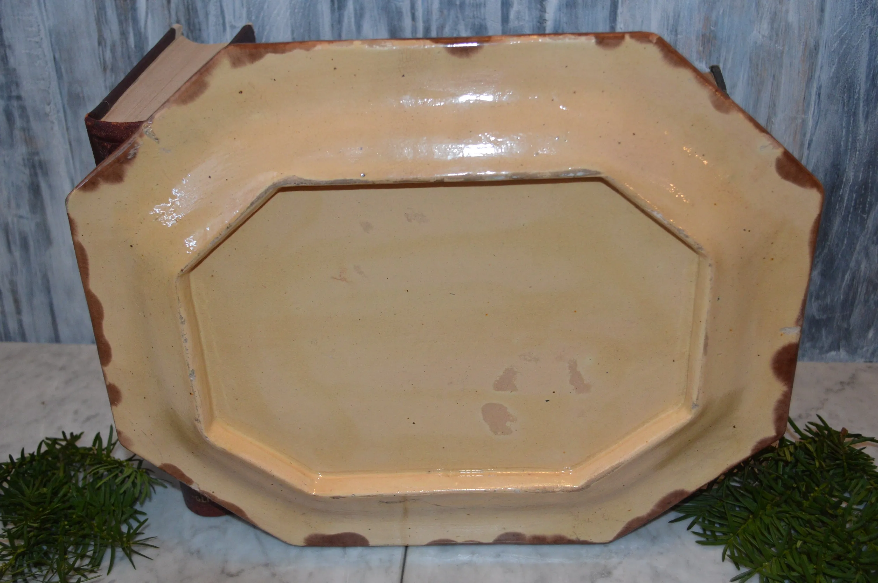 Antique Majolica Large Tray Platter Brown Fruit Motif Grapes and Lemons