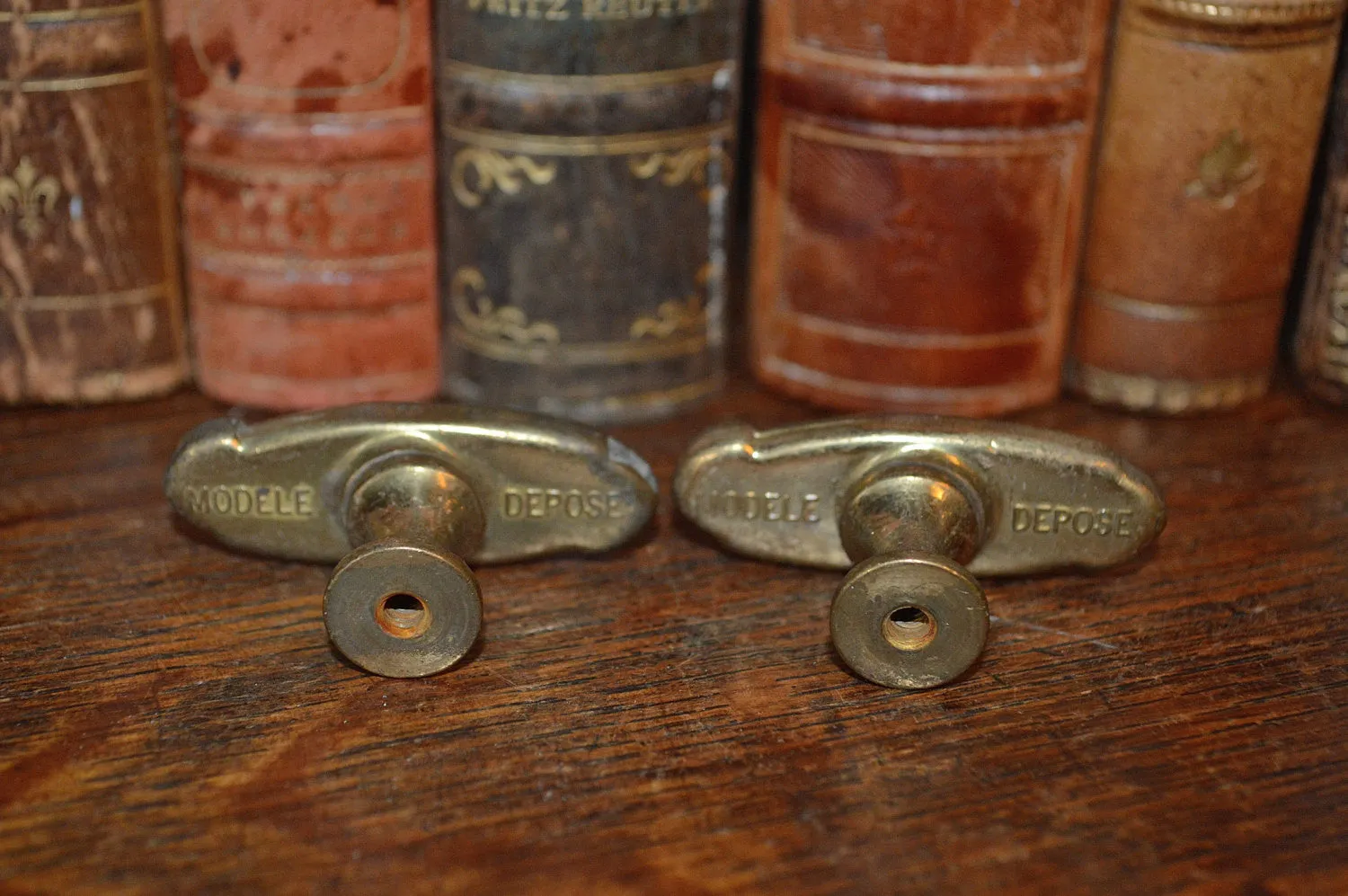 Antique Oval Knobs Pair French Brass Hardware