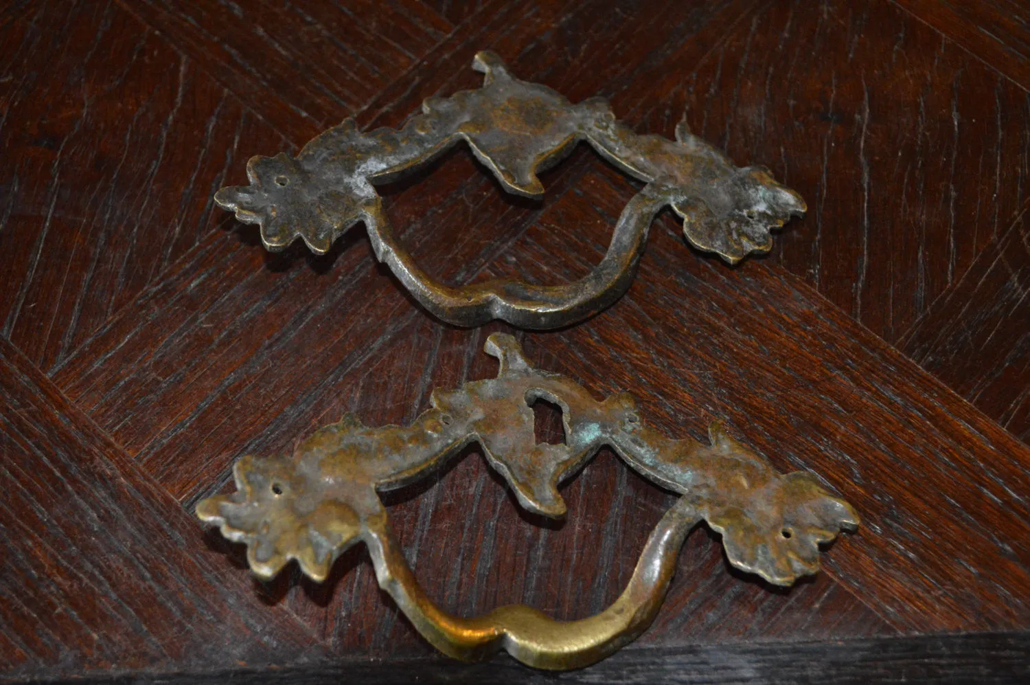 Antique Pair French Handles Pulls Brass Escutcheon Keyhole Hardware