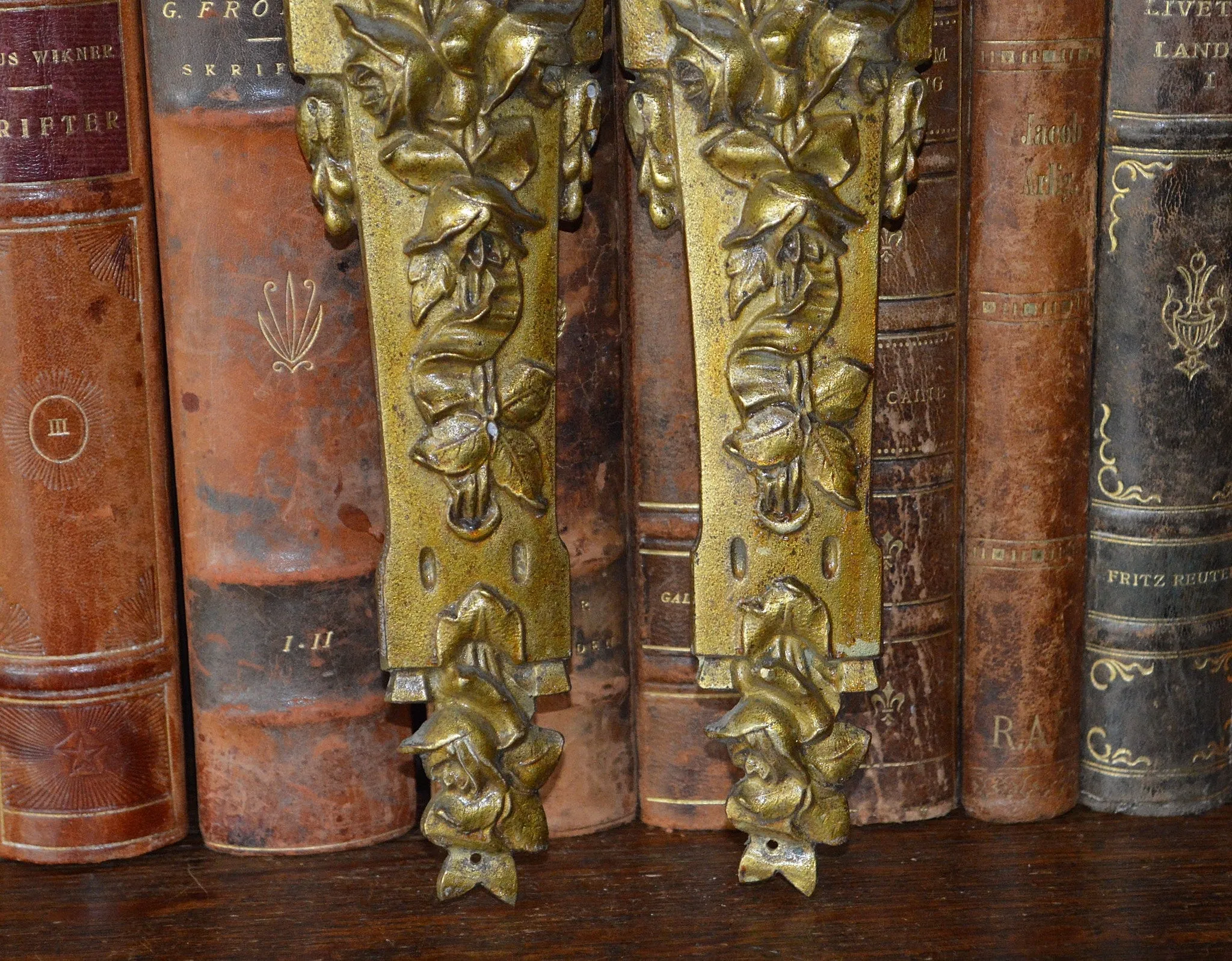 Antique Pair French Pediments Bronze Rose Design Ormolu Mount Hardware